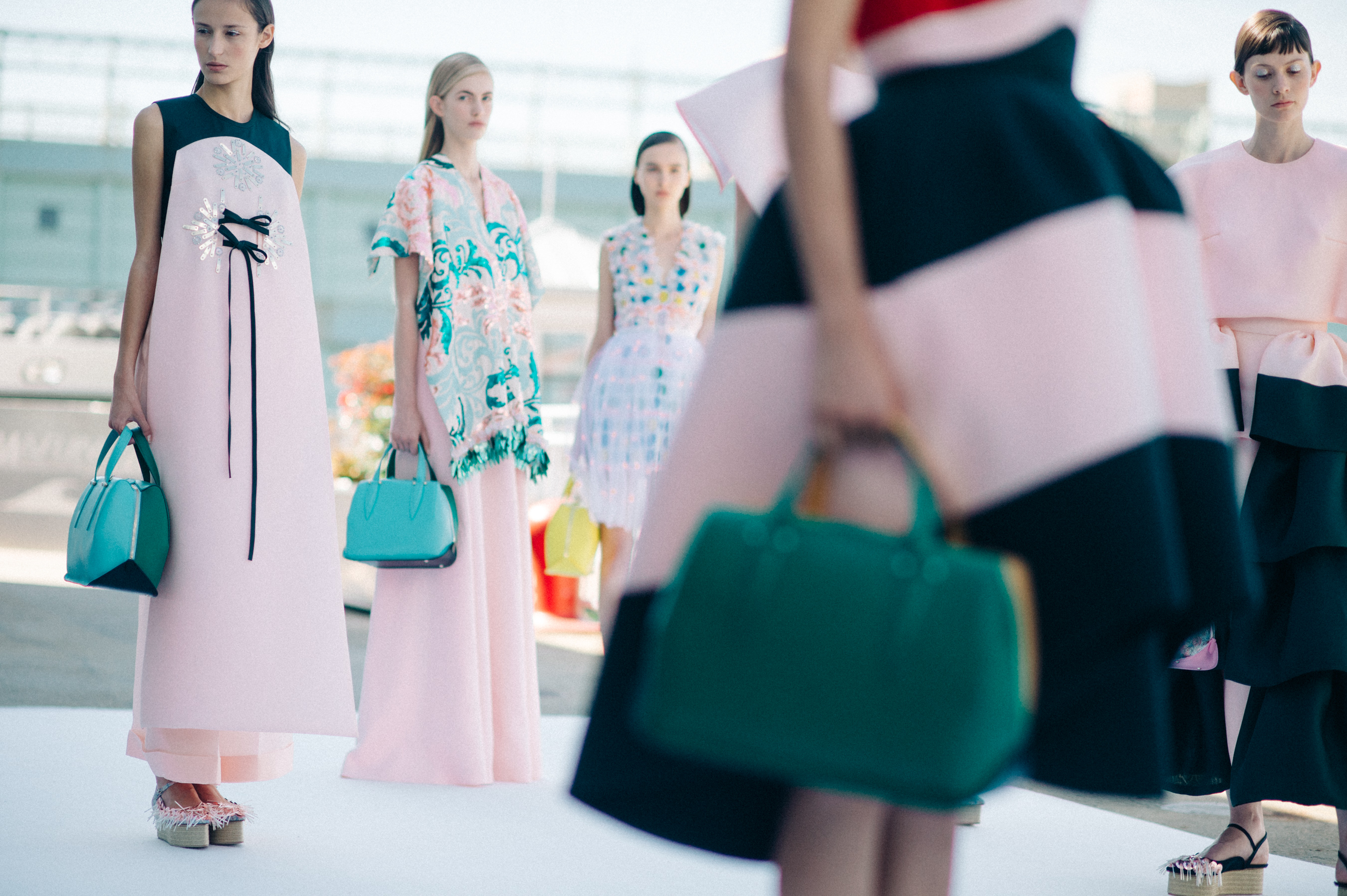 Models lined up outside before the show