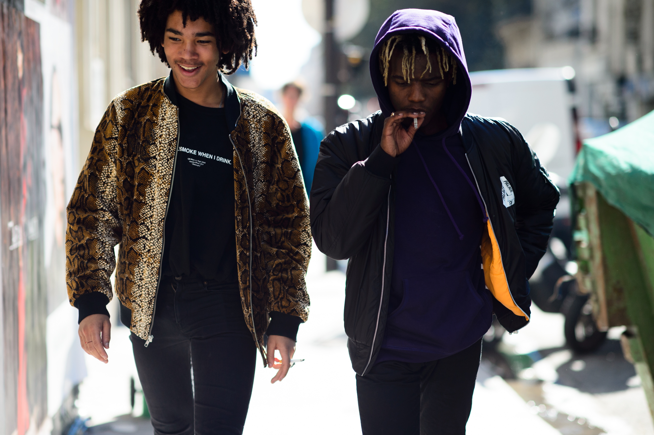 Two men leaving the Off-White SS16 show