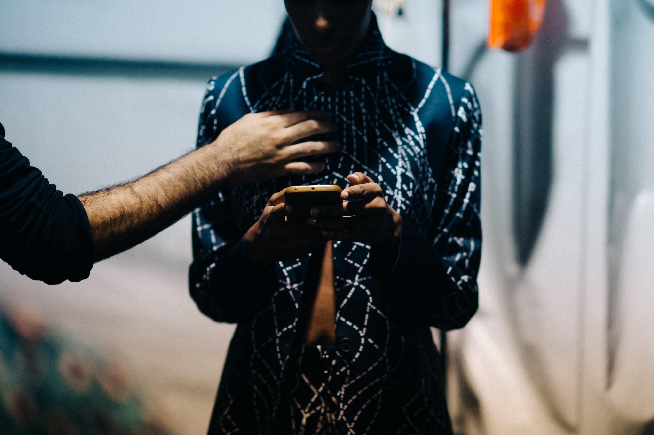 Model getting dressed before the show