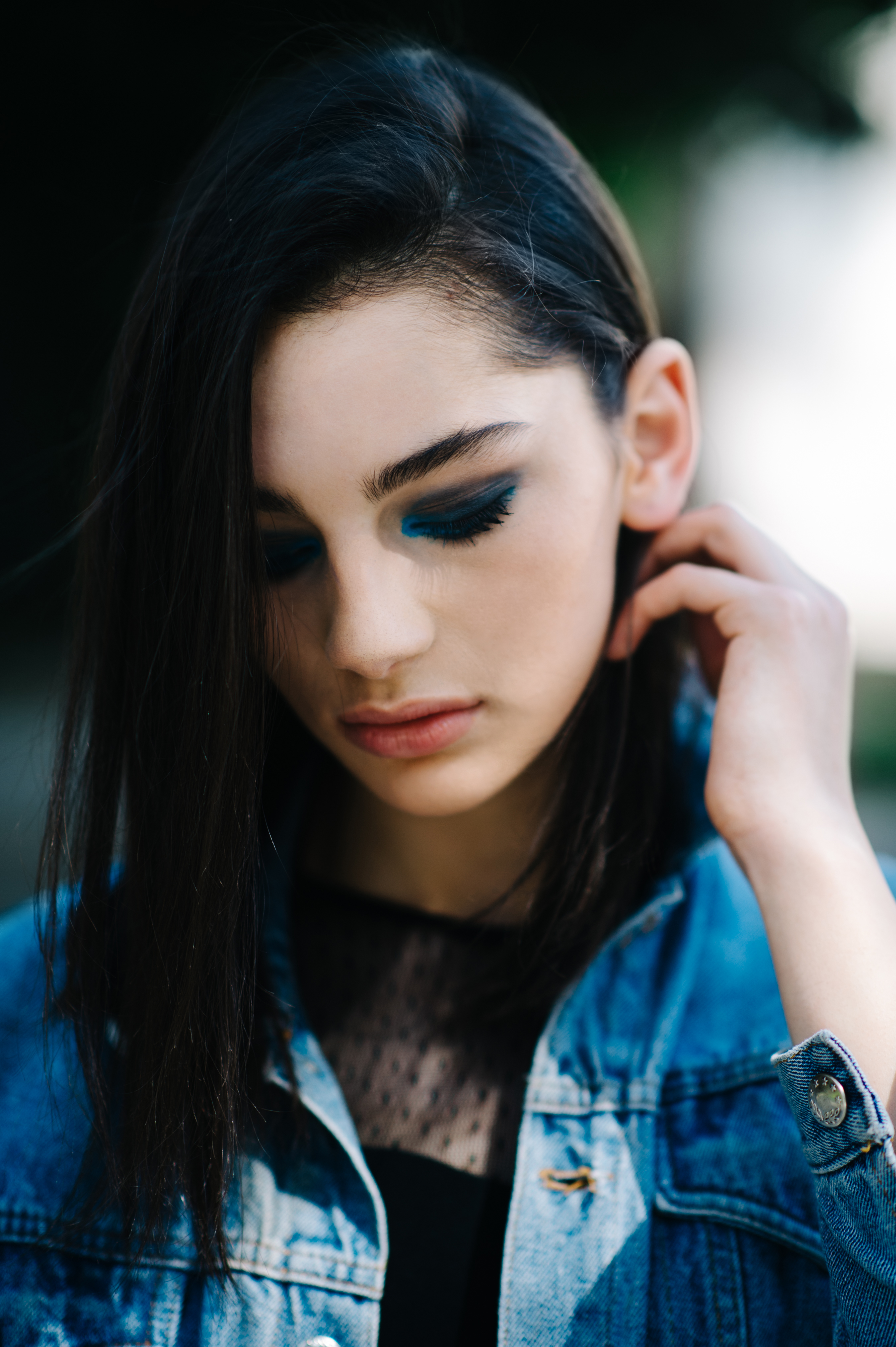 Portrait of Georgian girl wearing blue make up