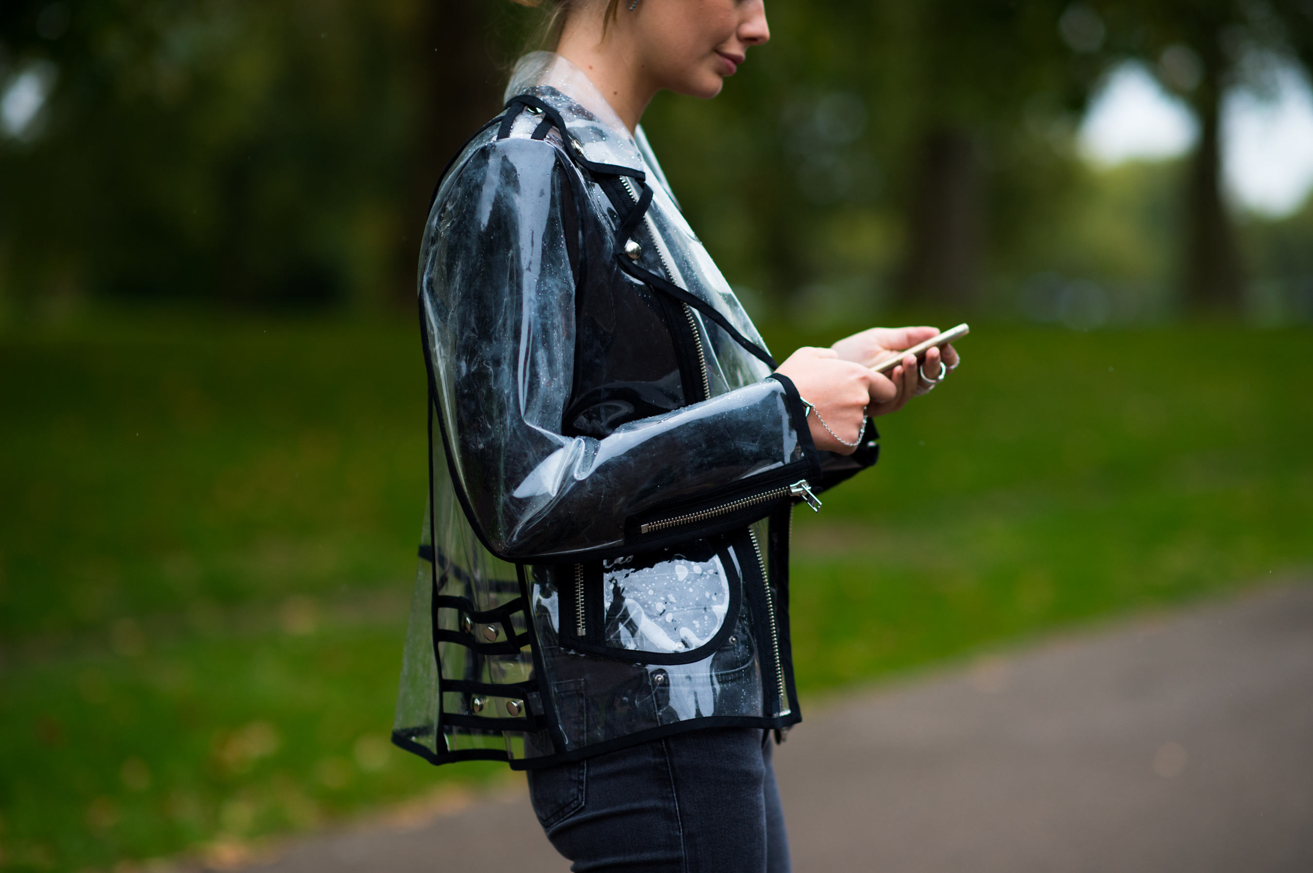 Ukrainian stylist wearing transparent jacket