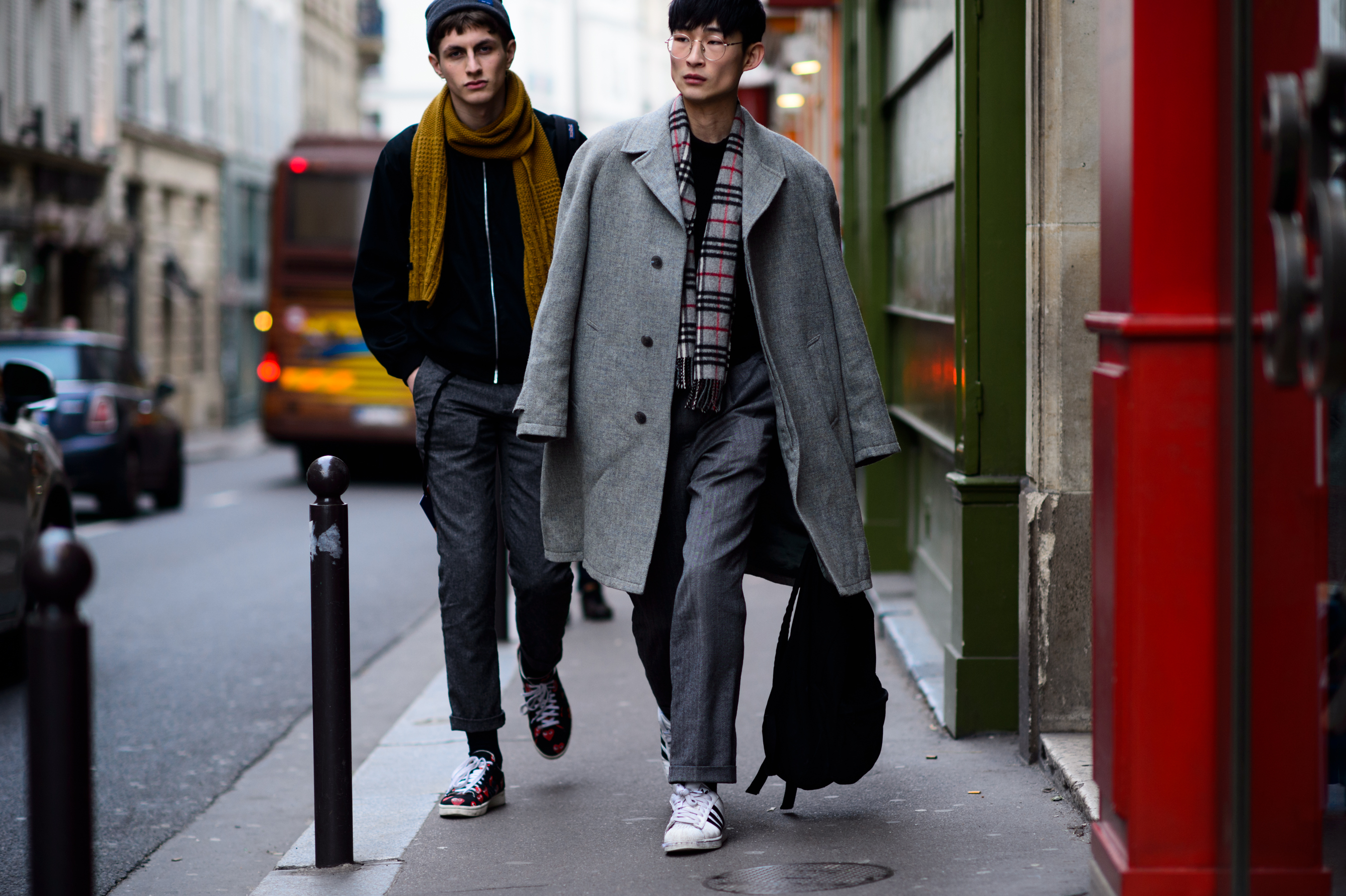 Two male models after the show