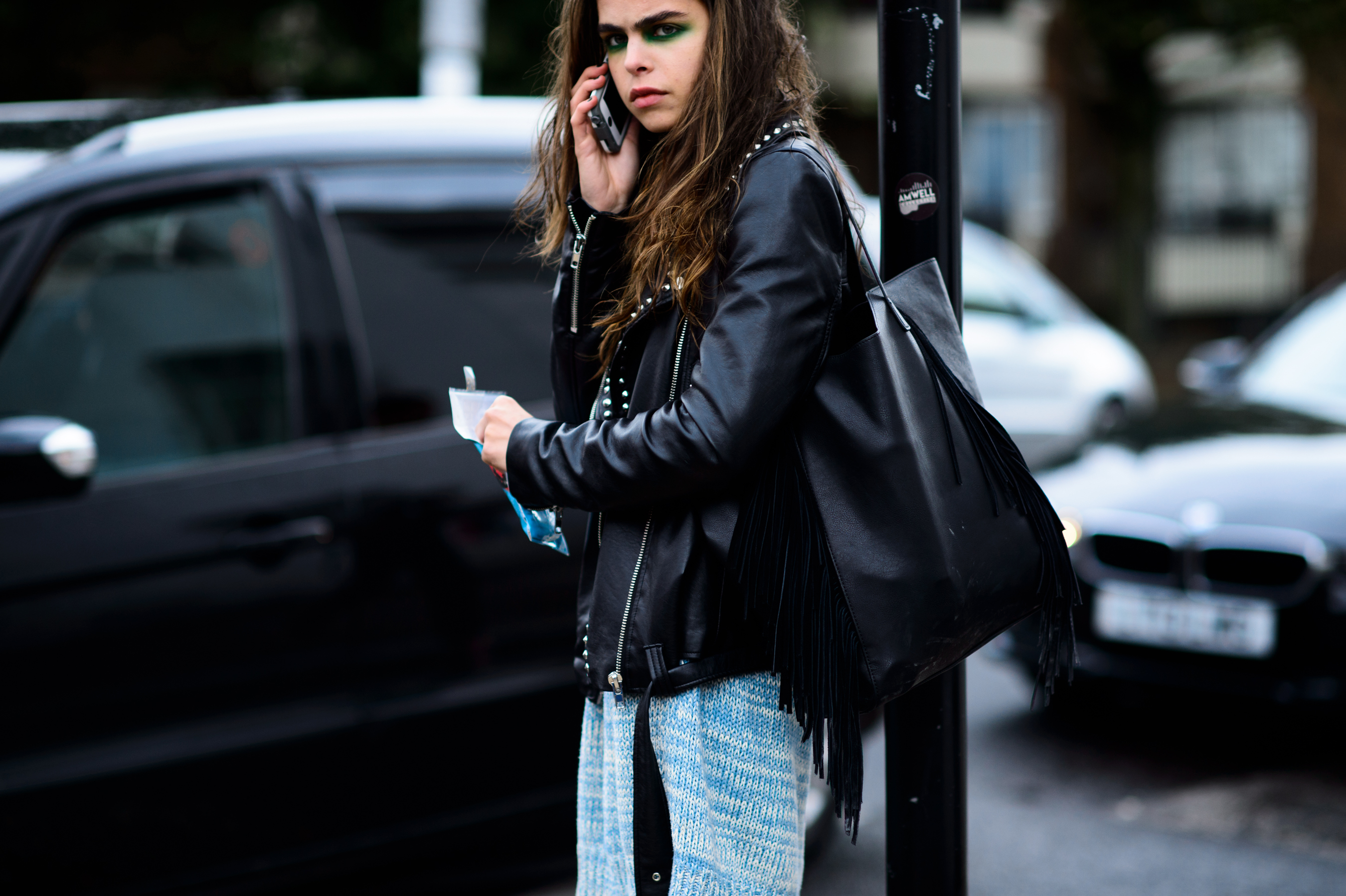 Model wearing green make up