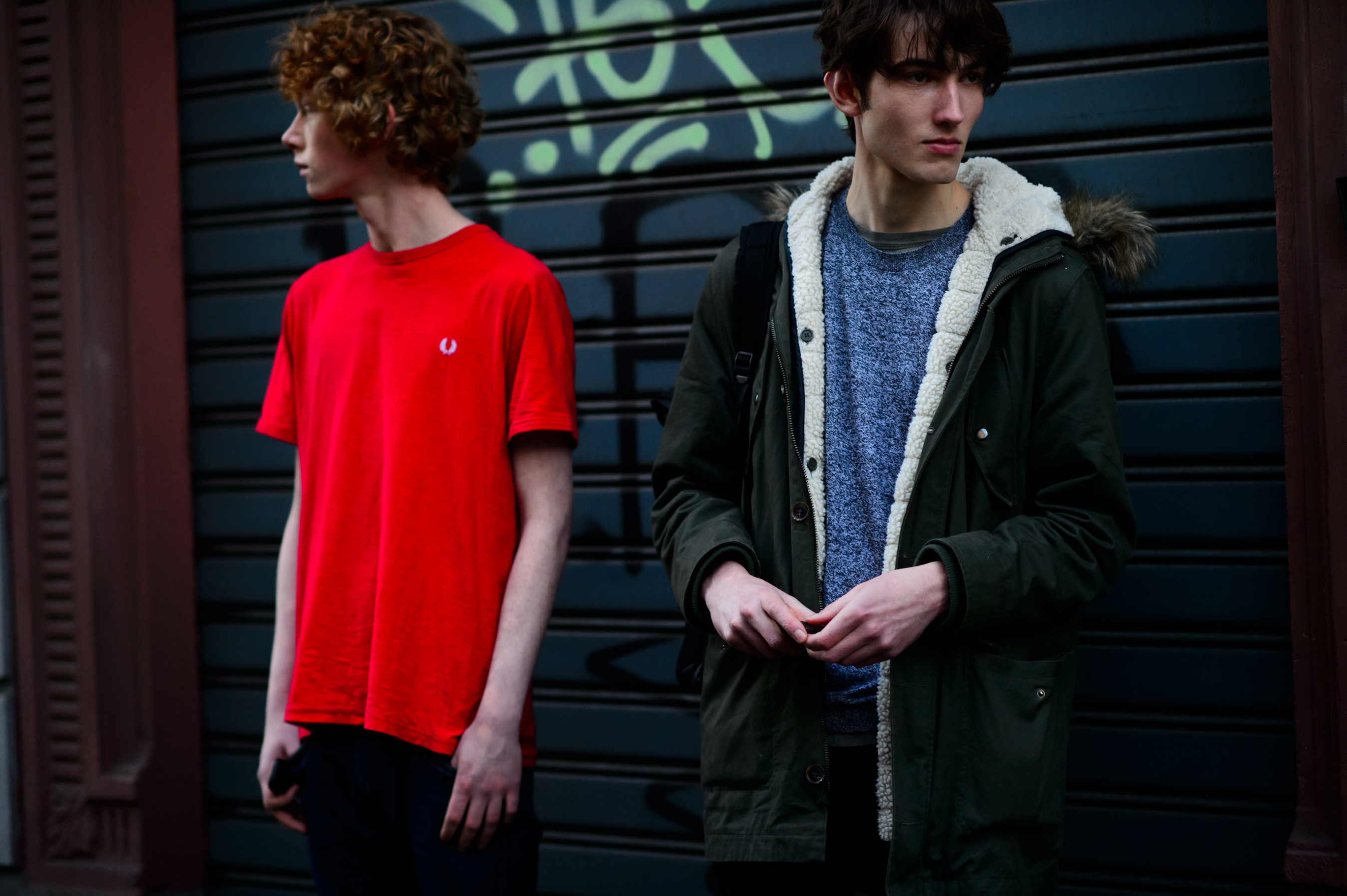 Two male models after the show