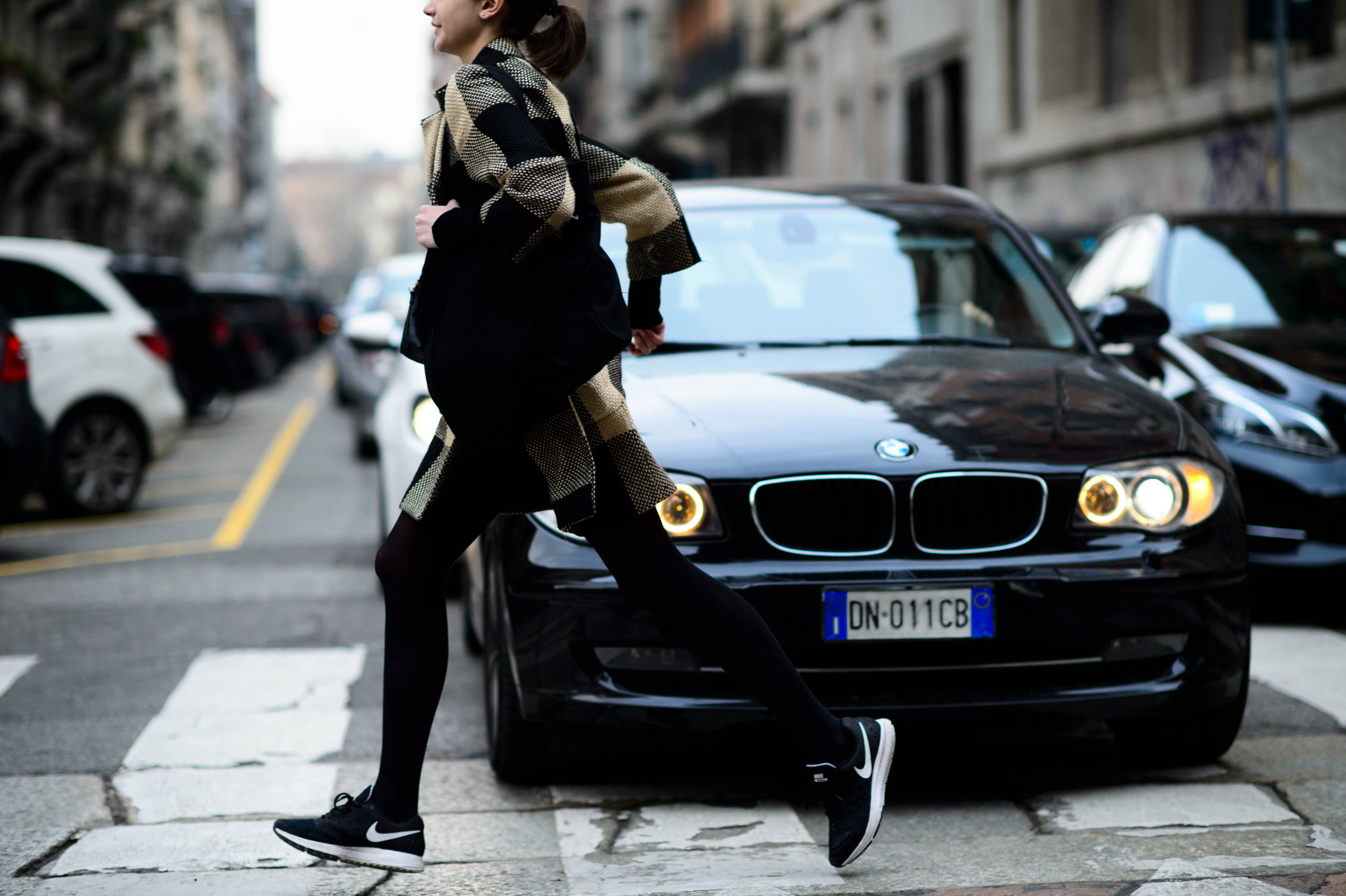 Model crossing the road