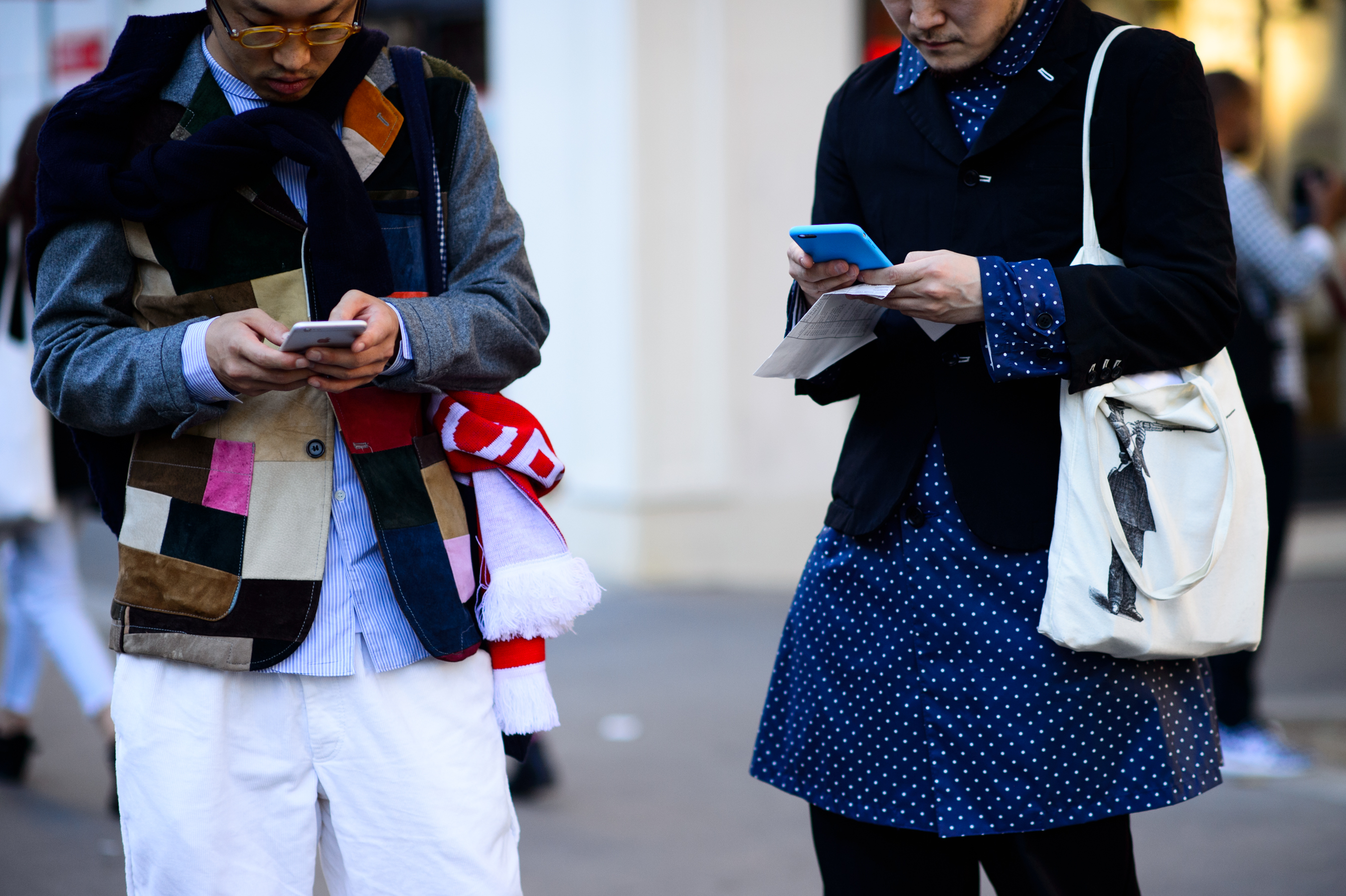 Two men wearing colorful clothes