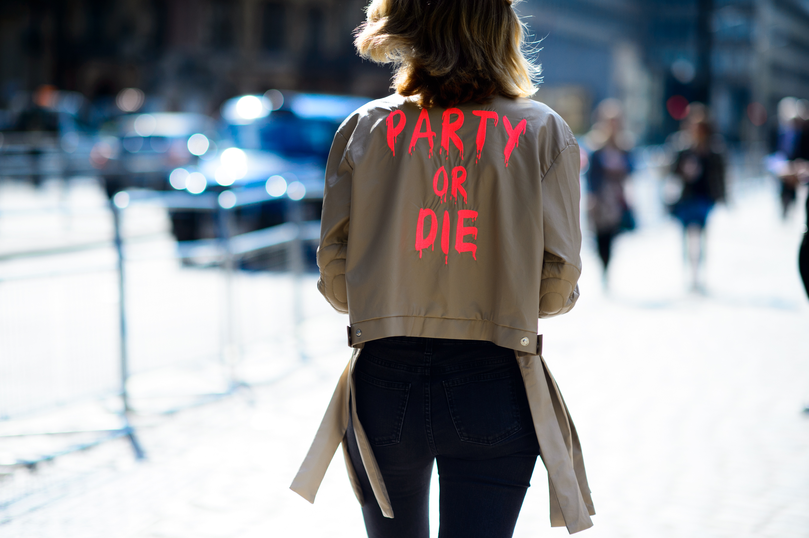 Ukrainian stylist wearing beige leather jacket