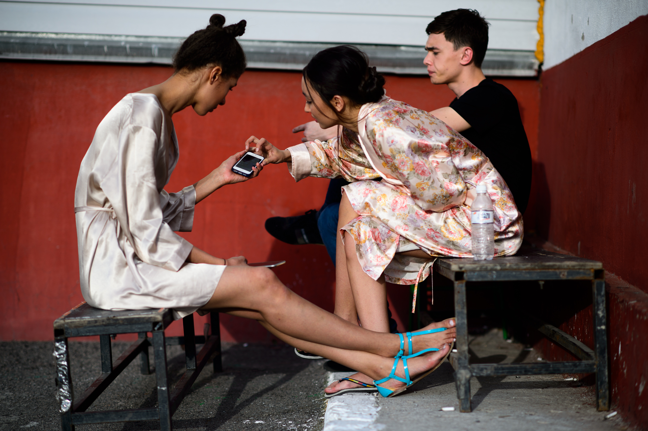 Models wearing robes before the show
