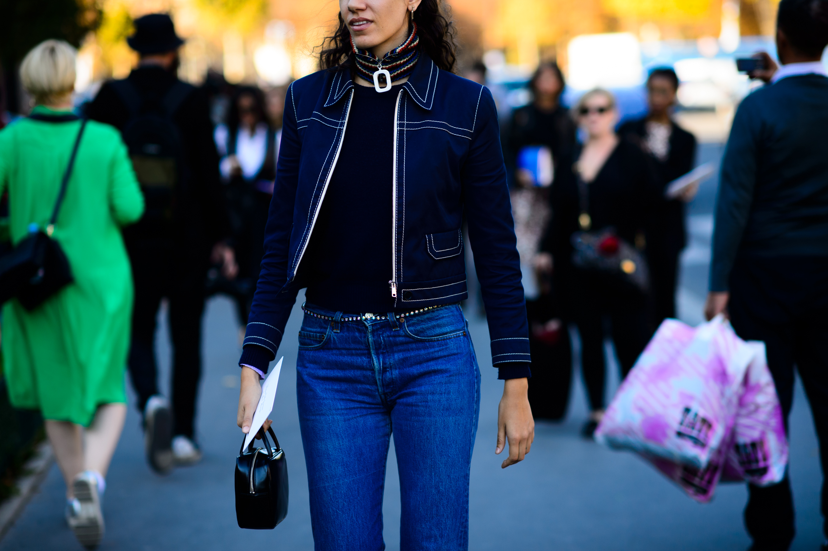 Woman wearing denim before the show