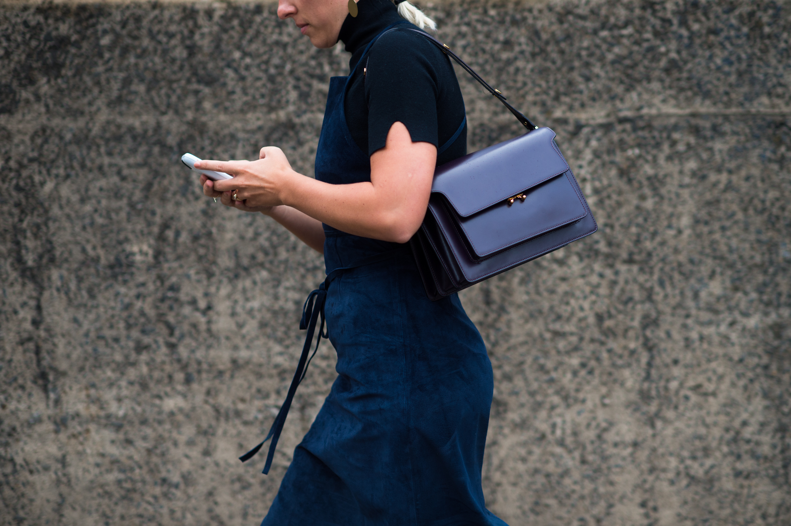 Woman wearing blue before the show
