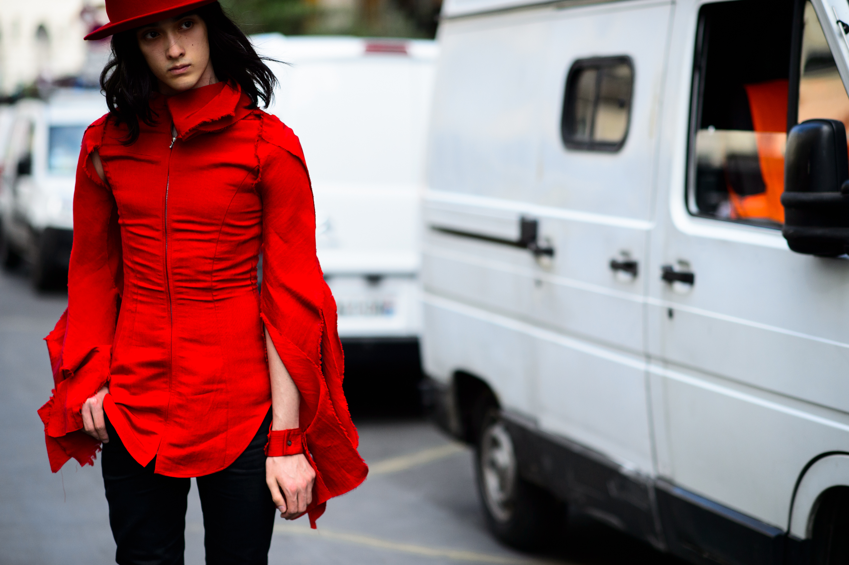 Korean male model wearing red