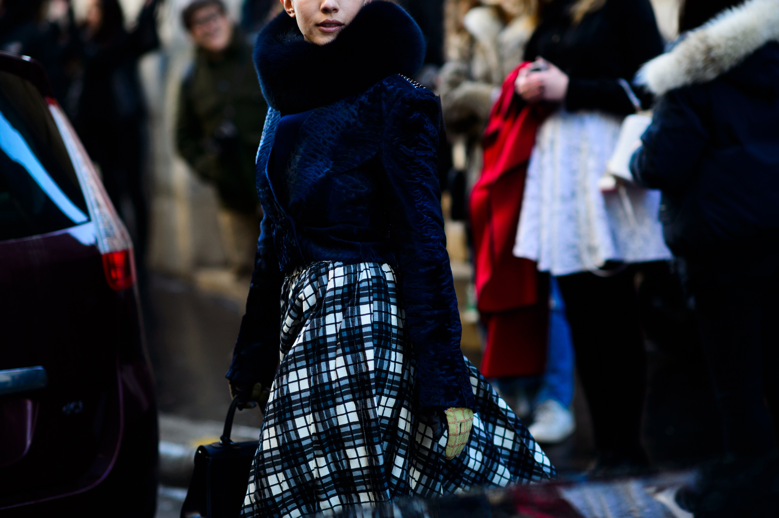 Woman wearing furry collar