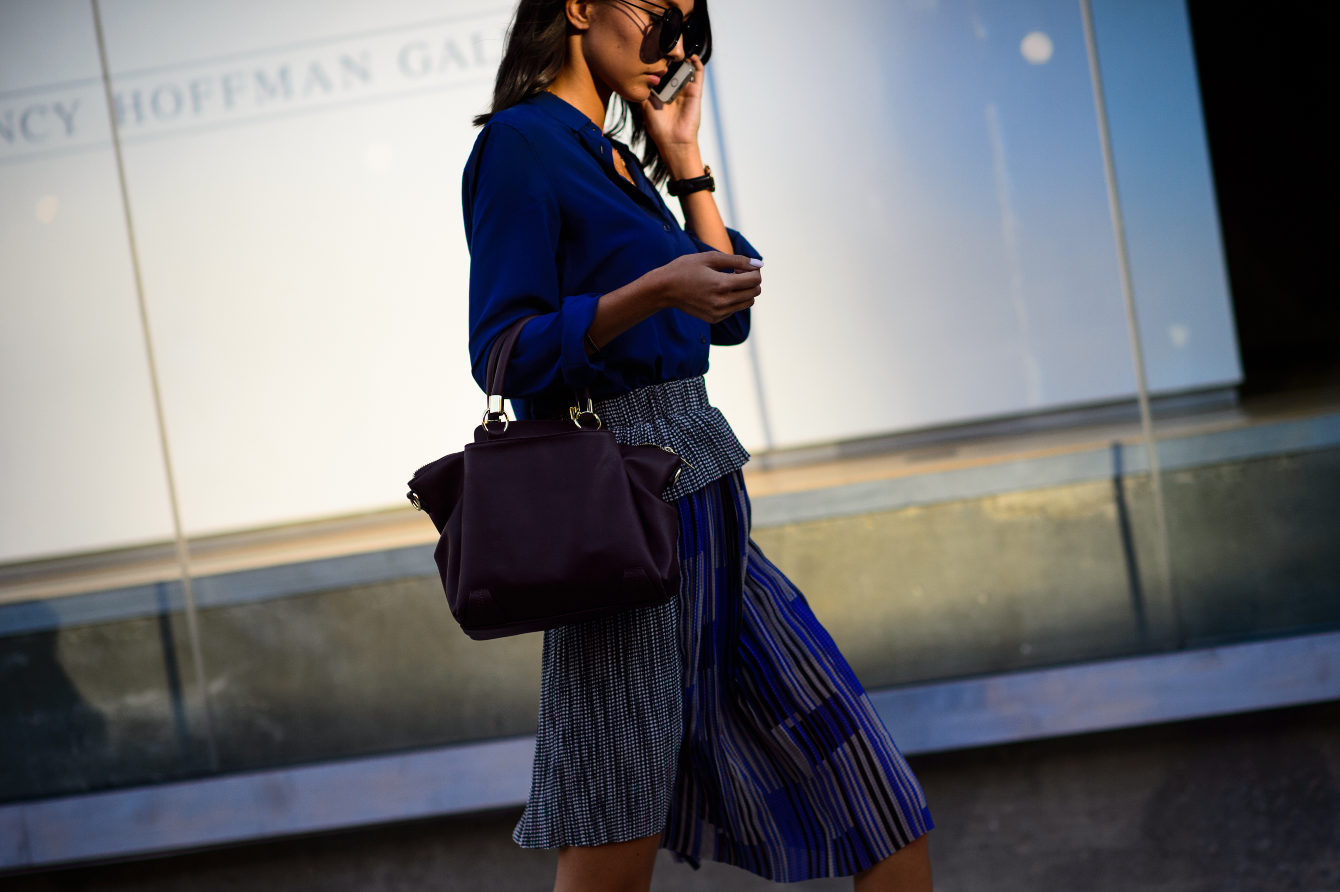 Woman wearing blue before the show