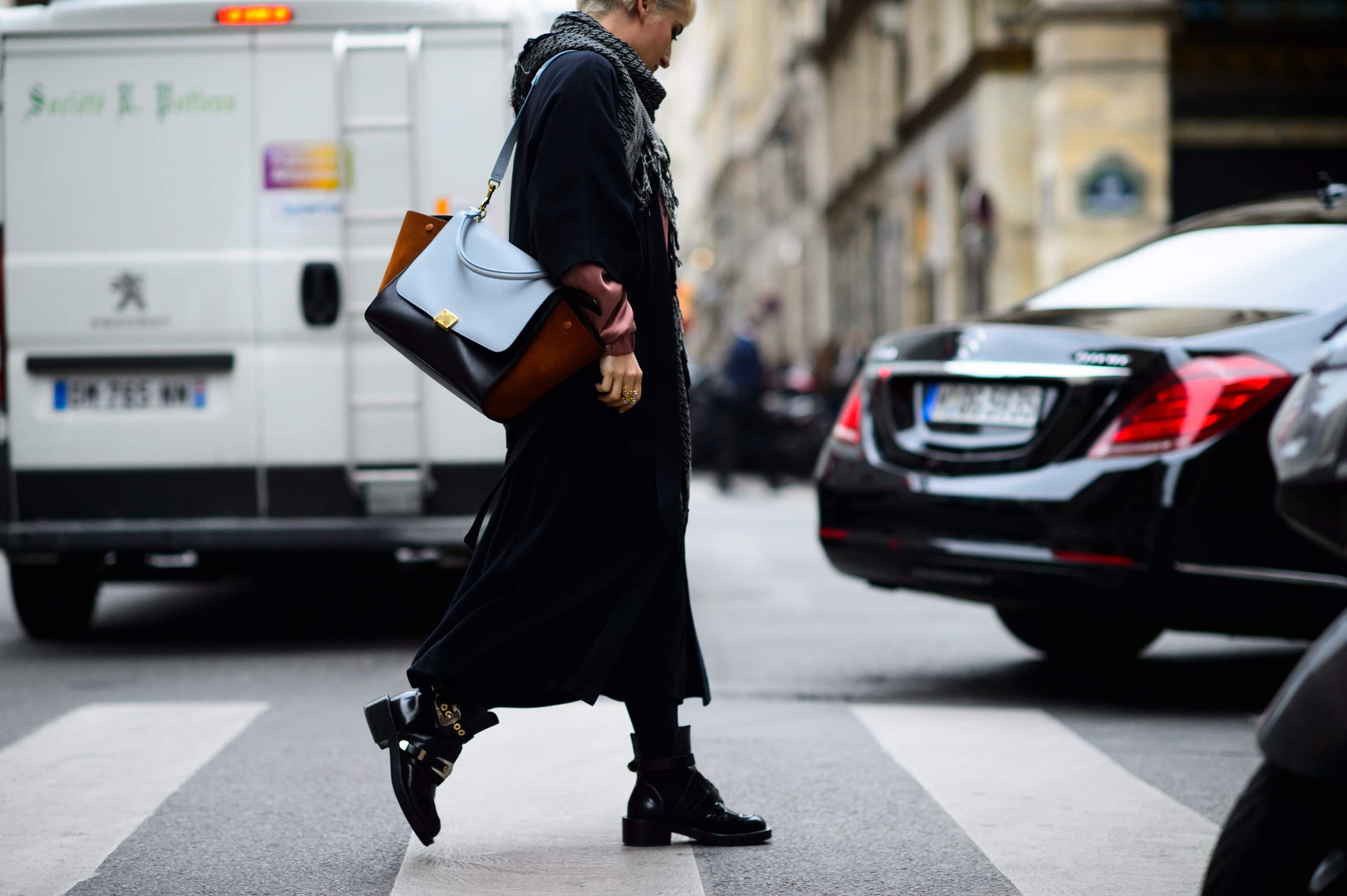 Woman crossing the road