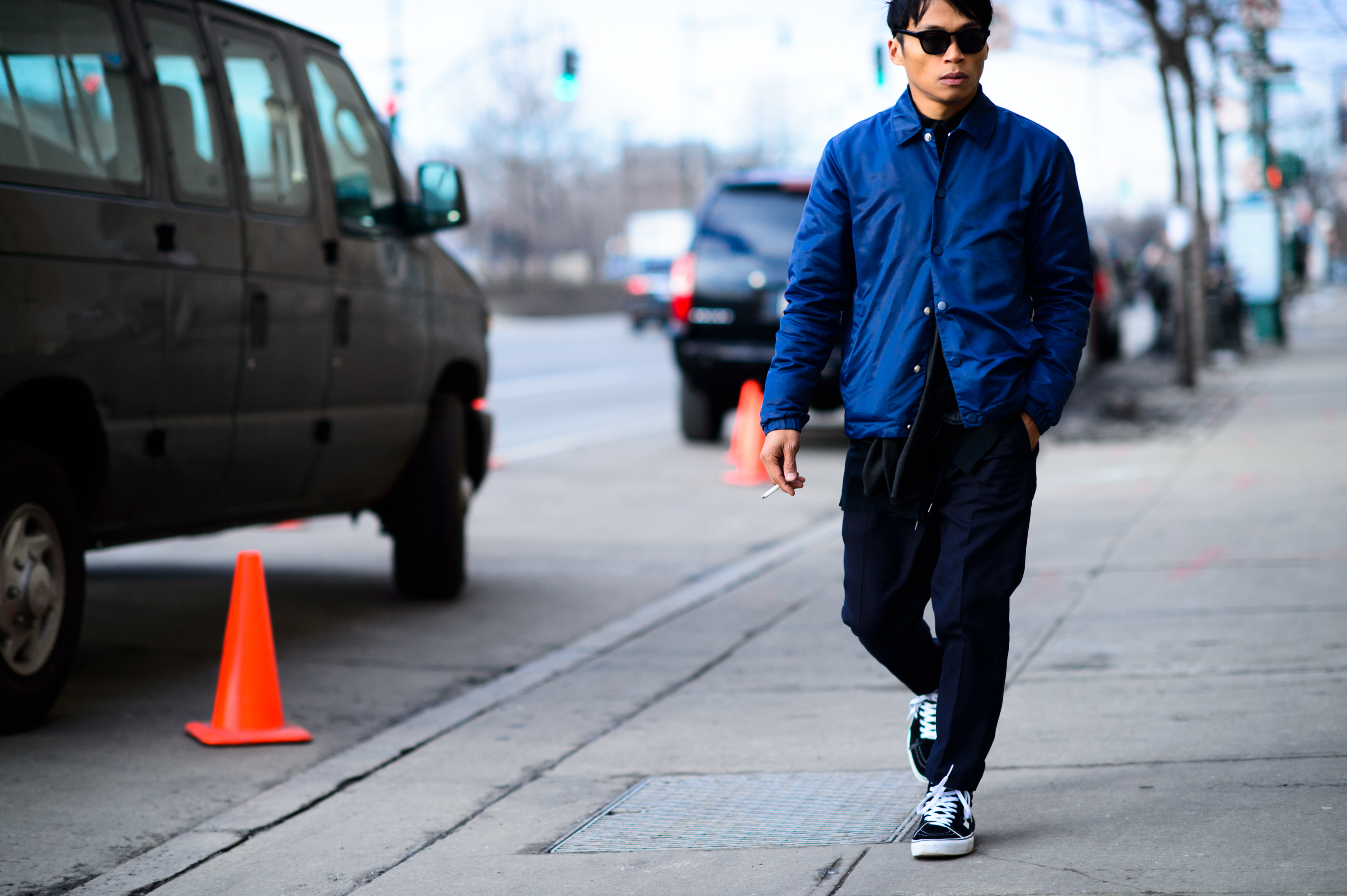 Man wearing blue jacket before the show