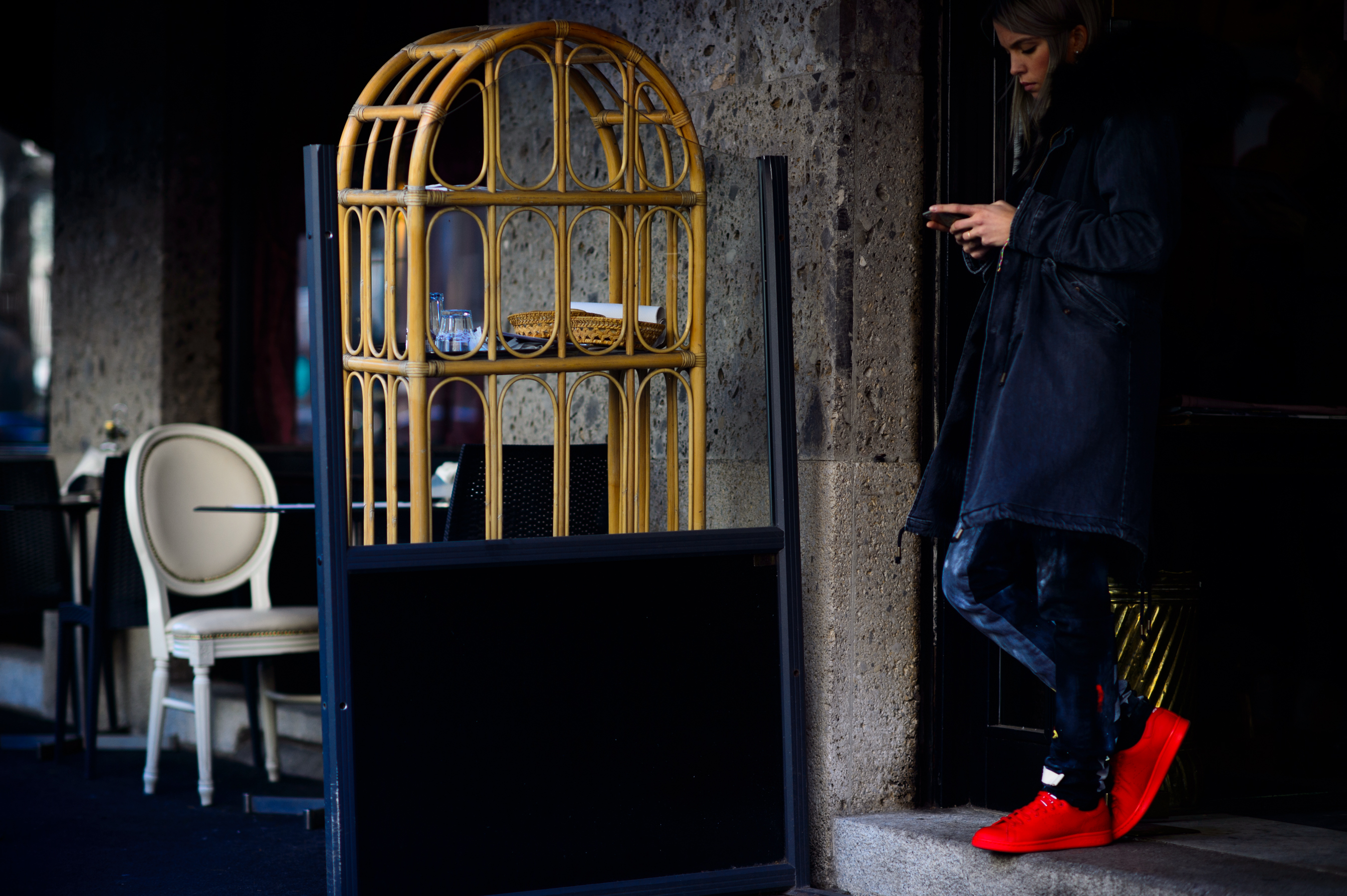 Italian girl wearing red sneakers