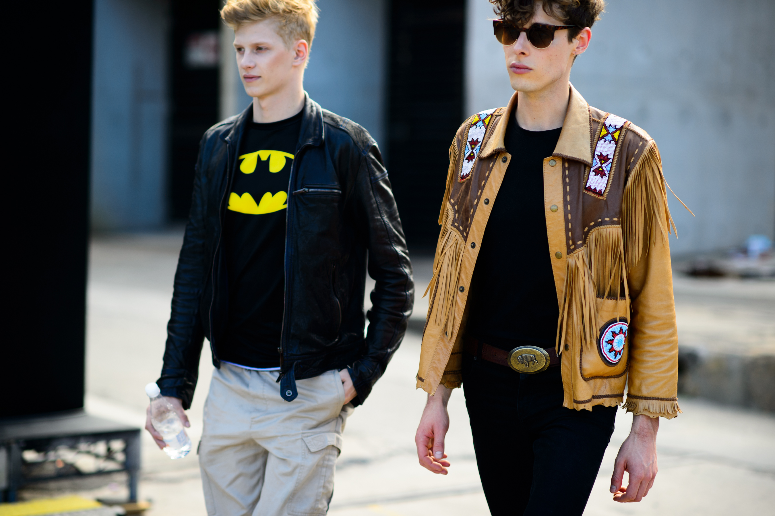 Two male models after the show