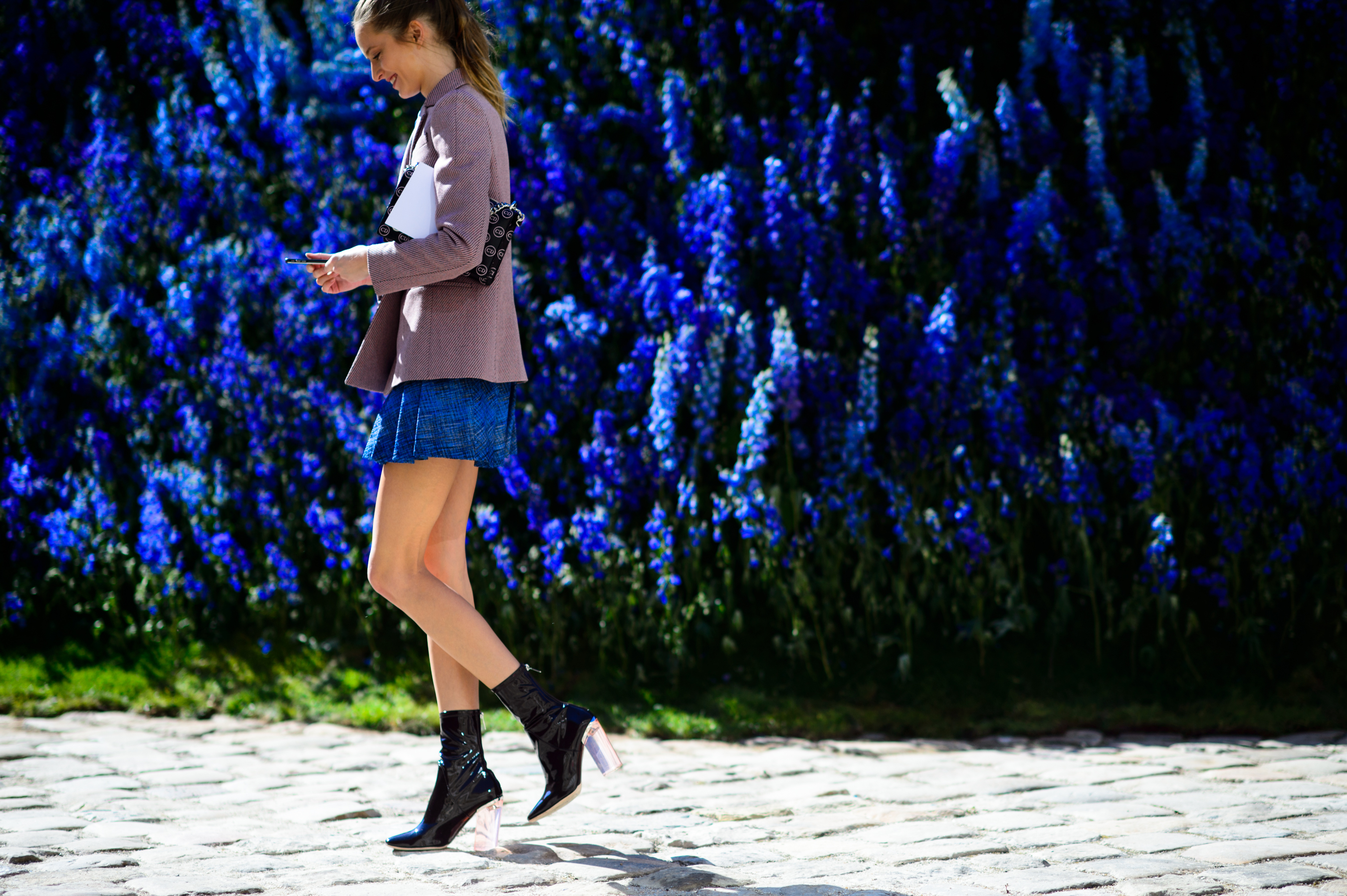 Russian model in front of the Christian Dior show venue