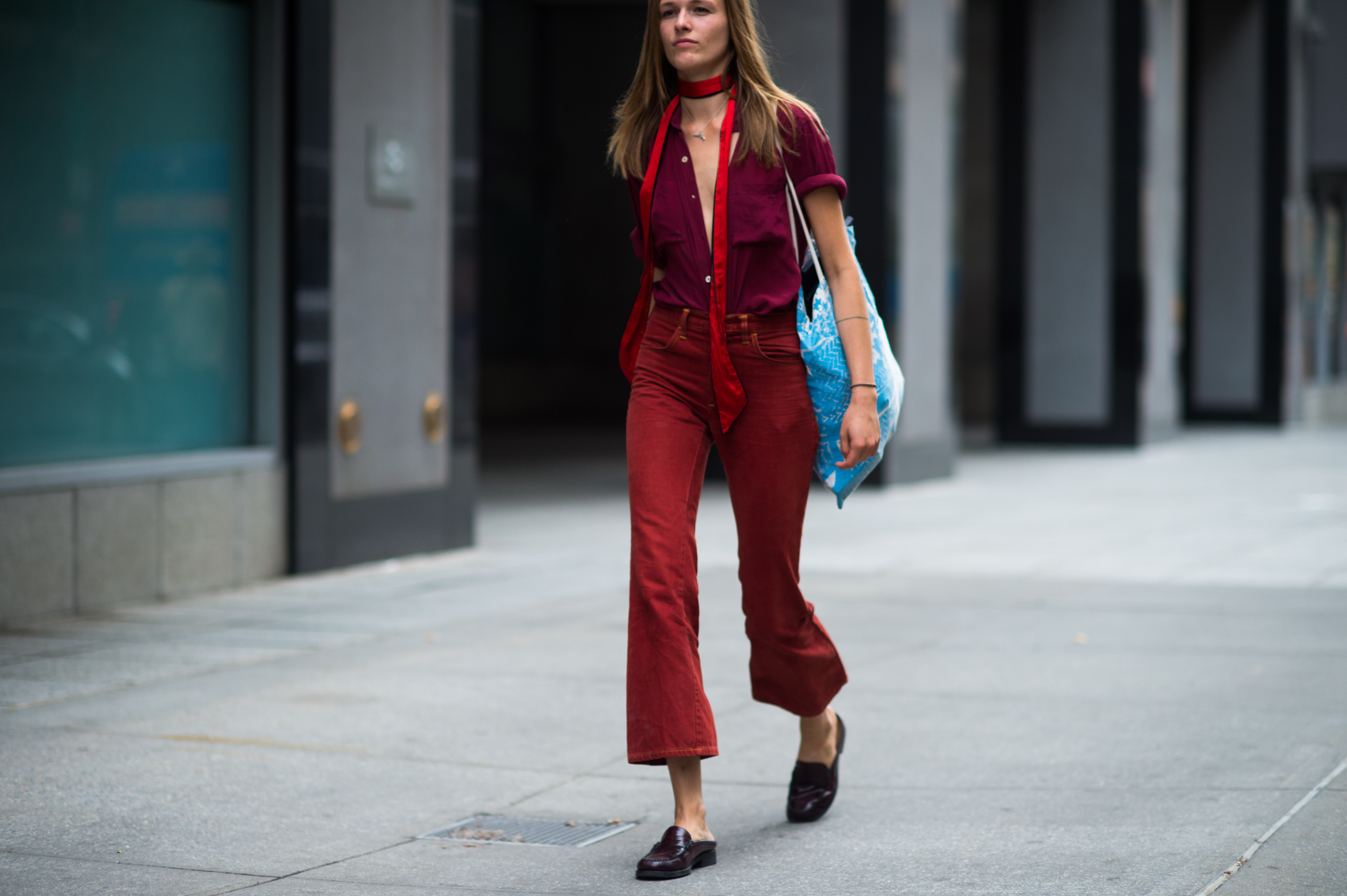 Model wearing red after the show