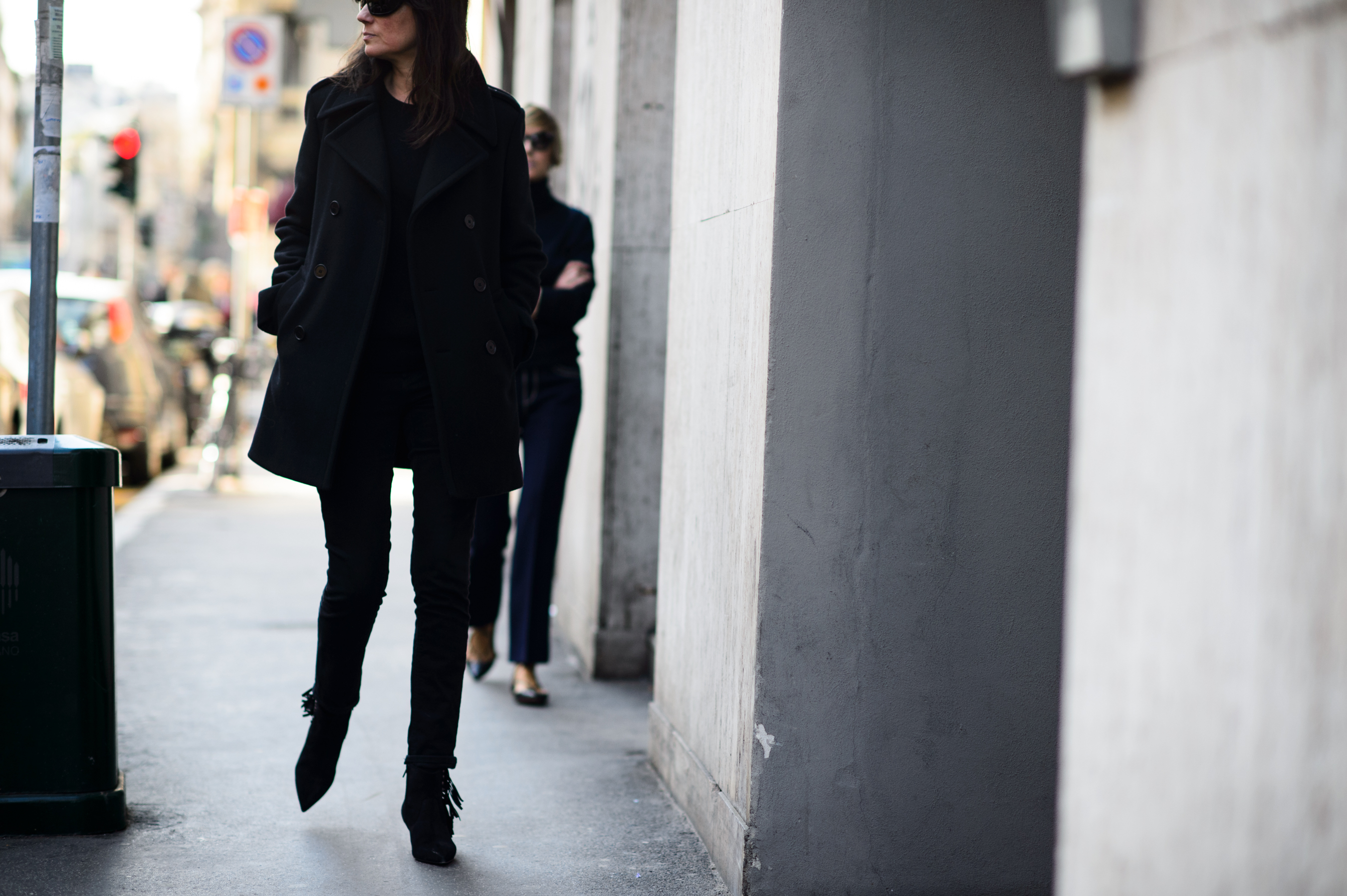 French Vogue stylist wearing black coat