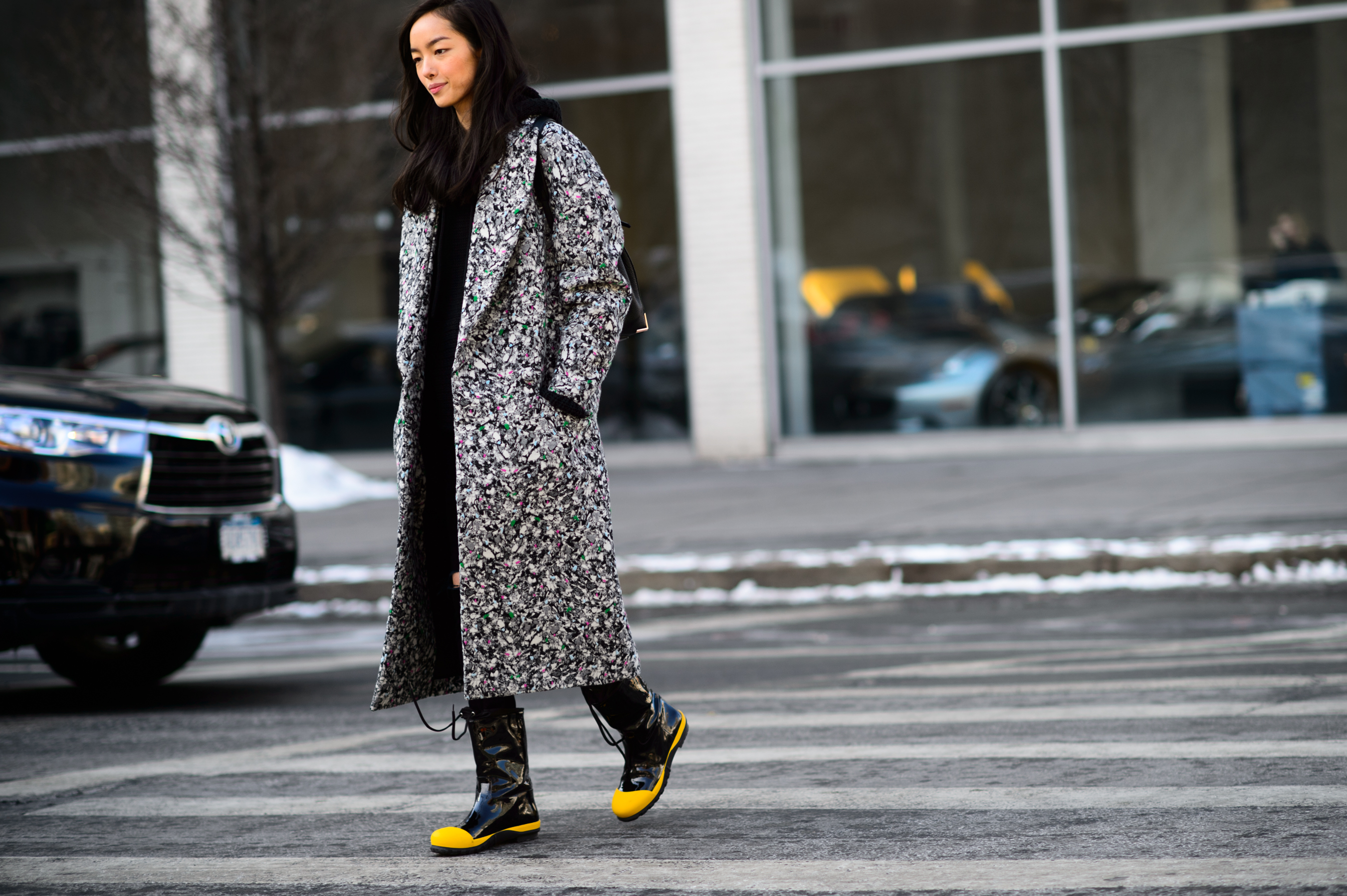 Chinese model wearing coat after the show