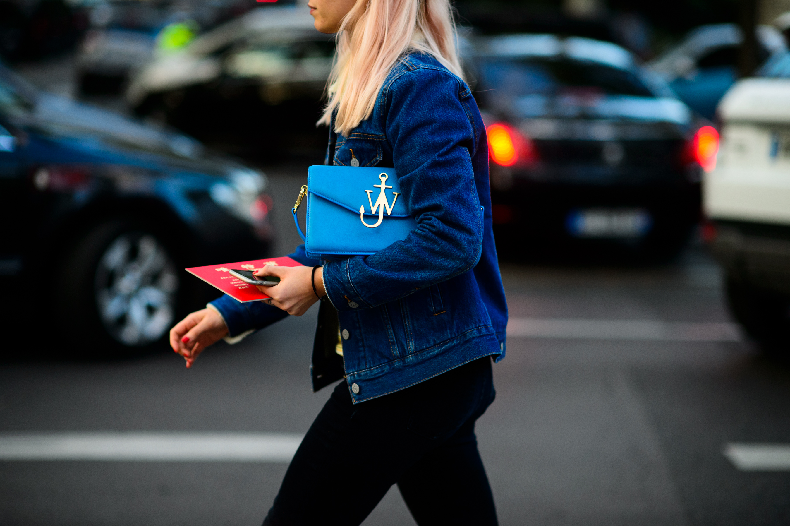 British stylist in denim jacket