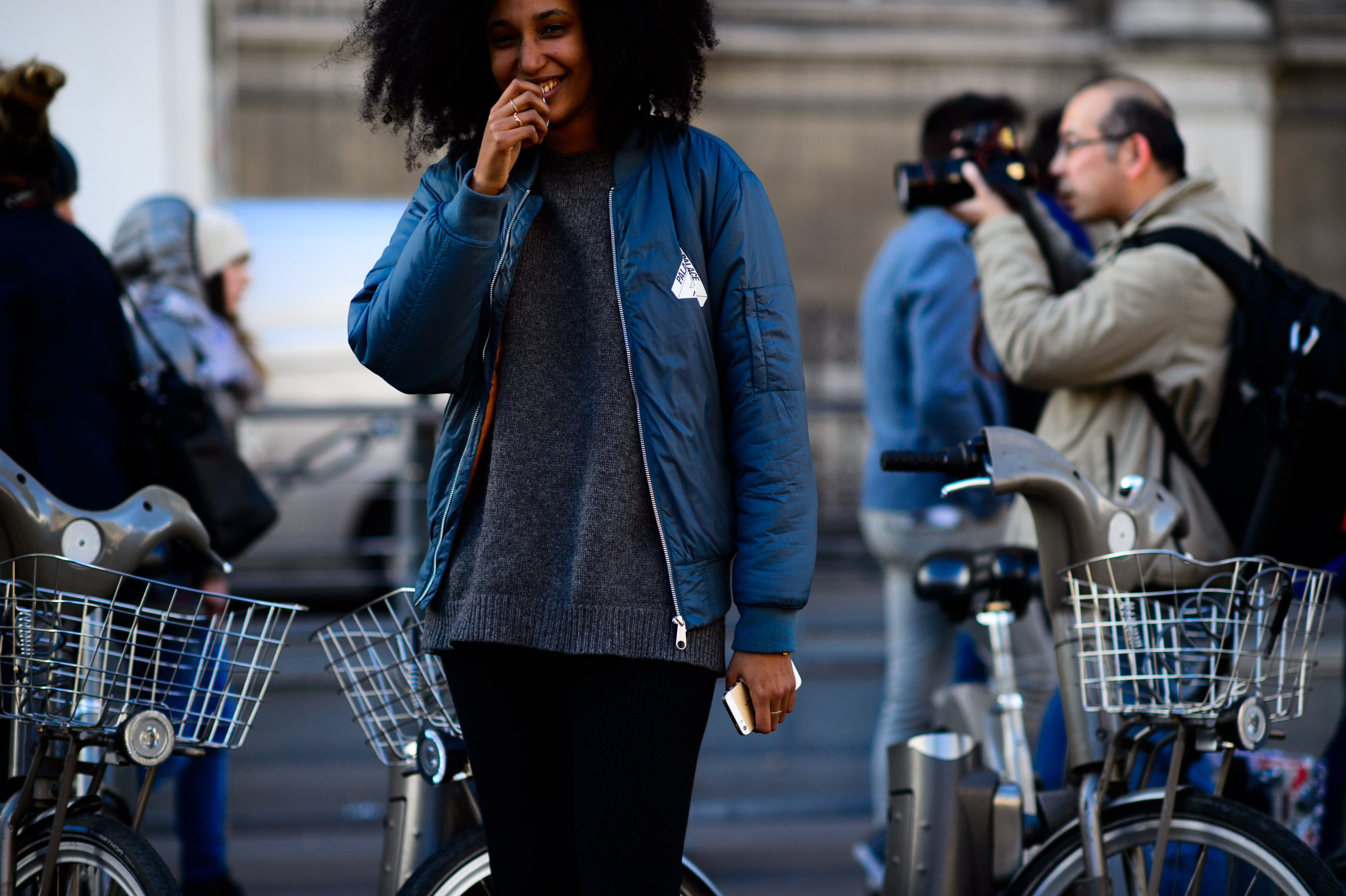 Woman wearing bomber jacket