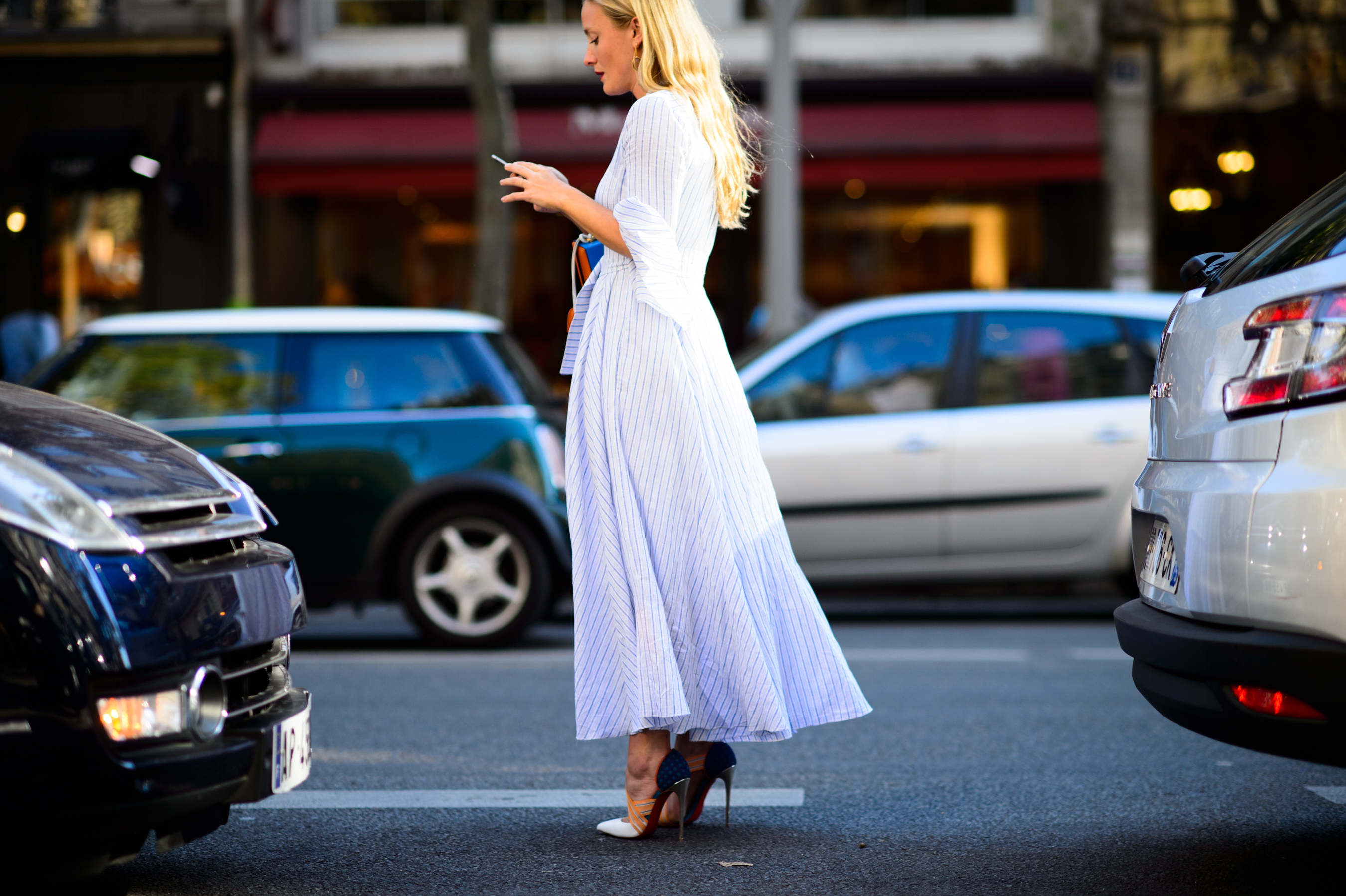 Woman wearing white cotton dress