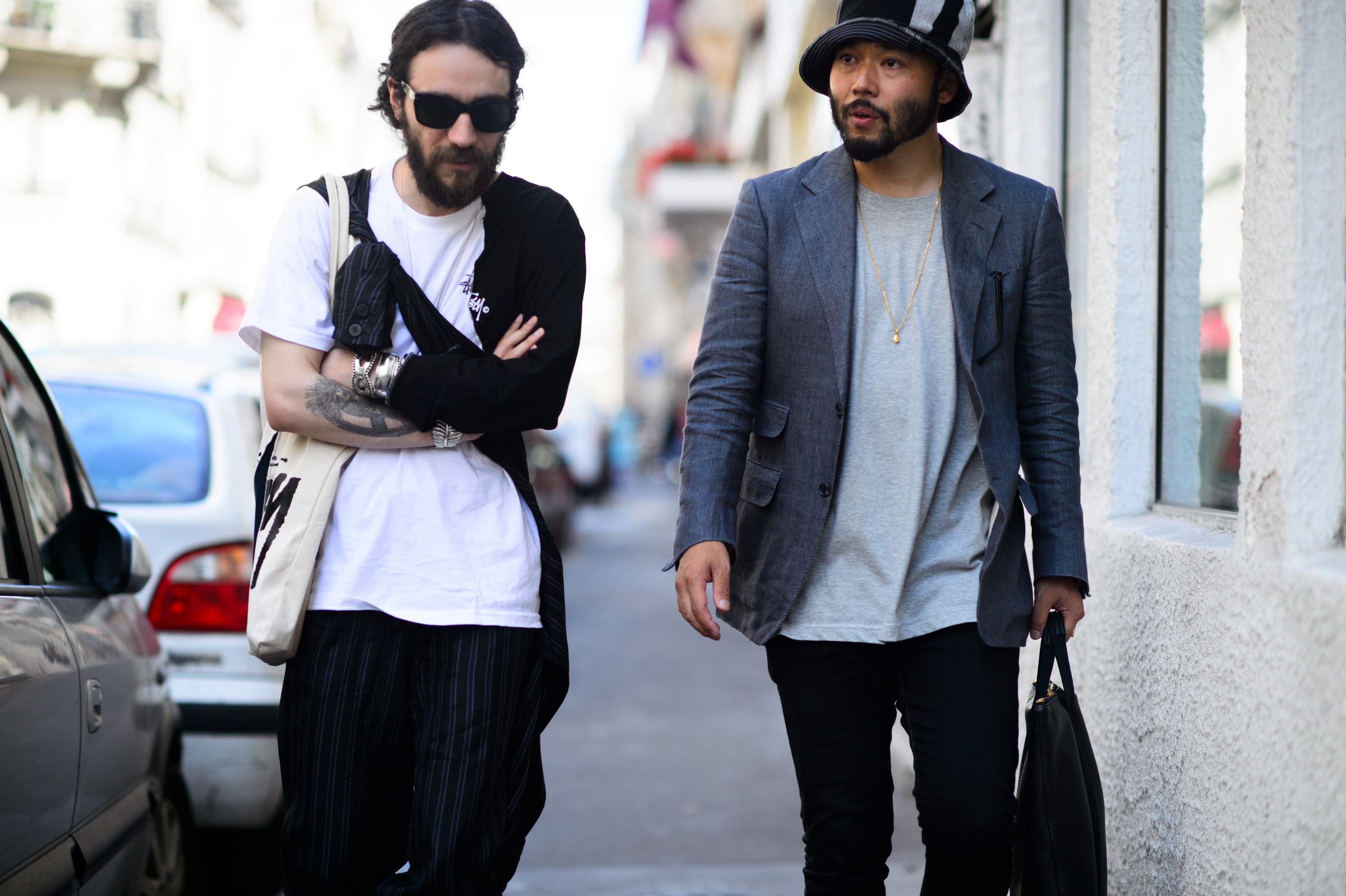 Two men walking to the show