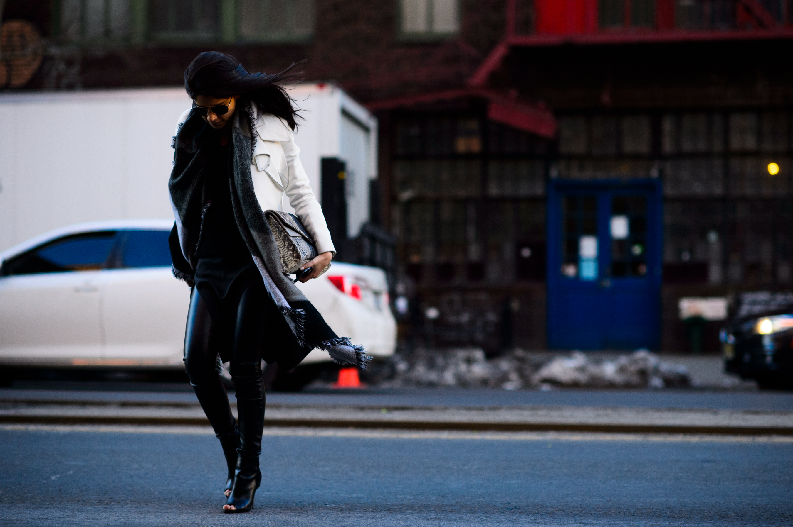 Woman crossing the road