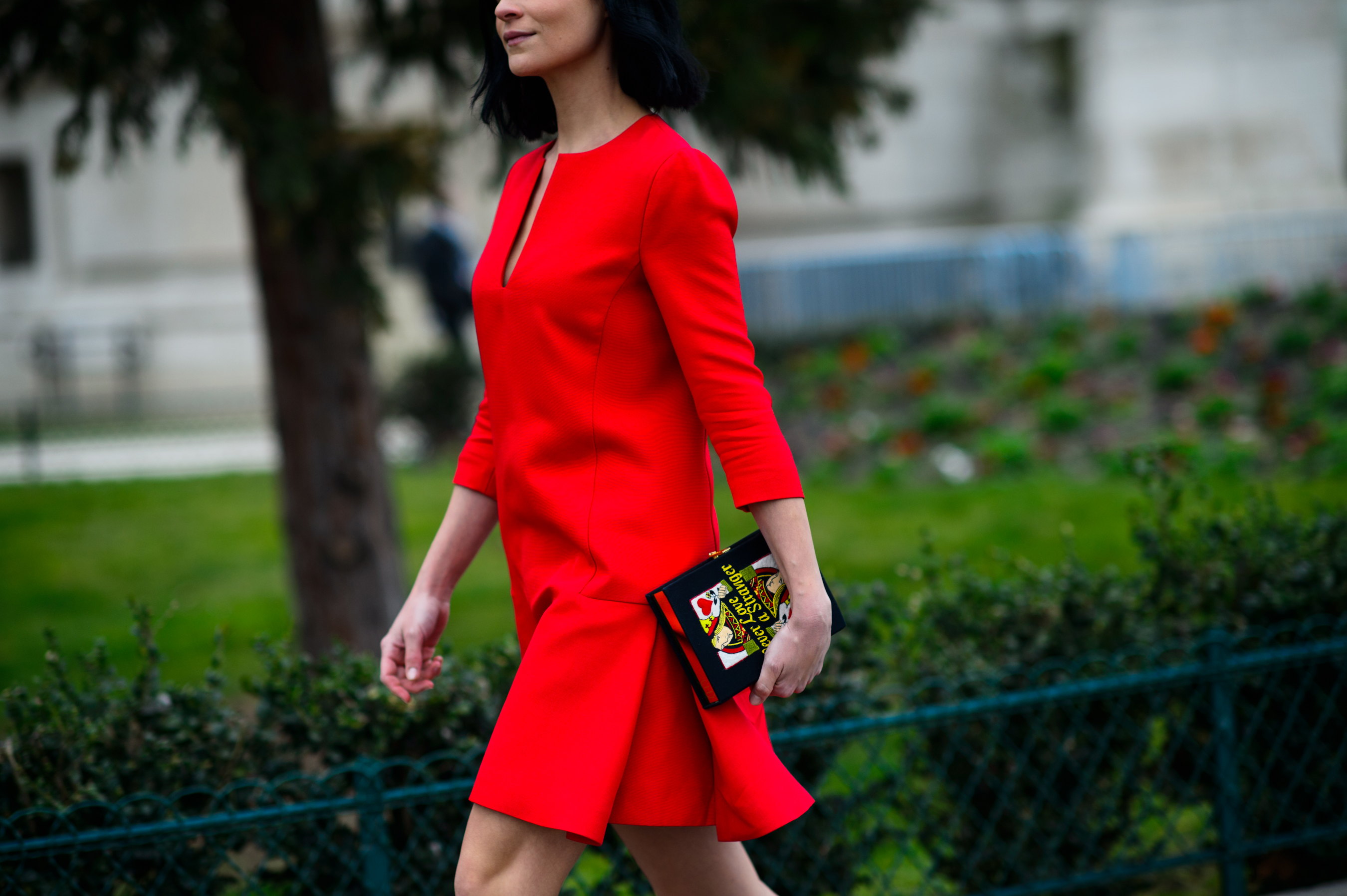 Woman in red before the show