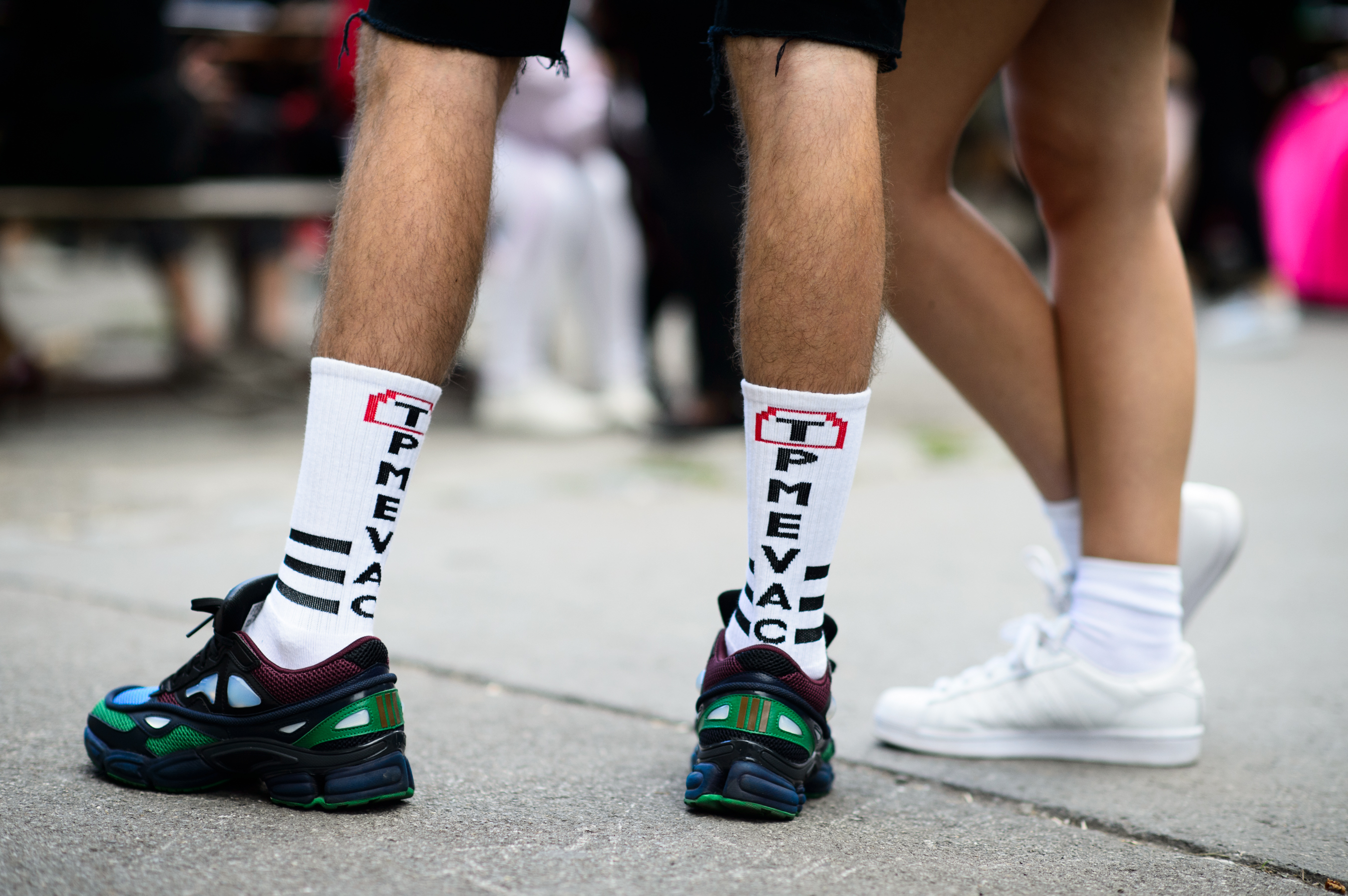 Close up of colorful trainers and socks