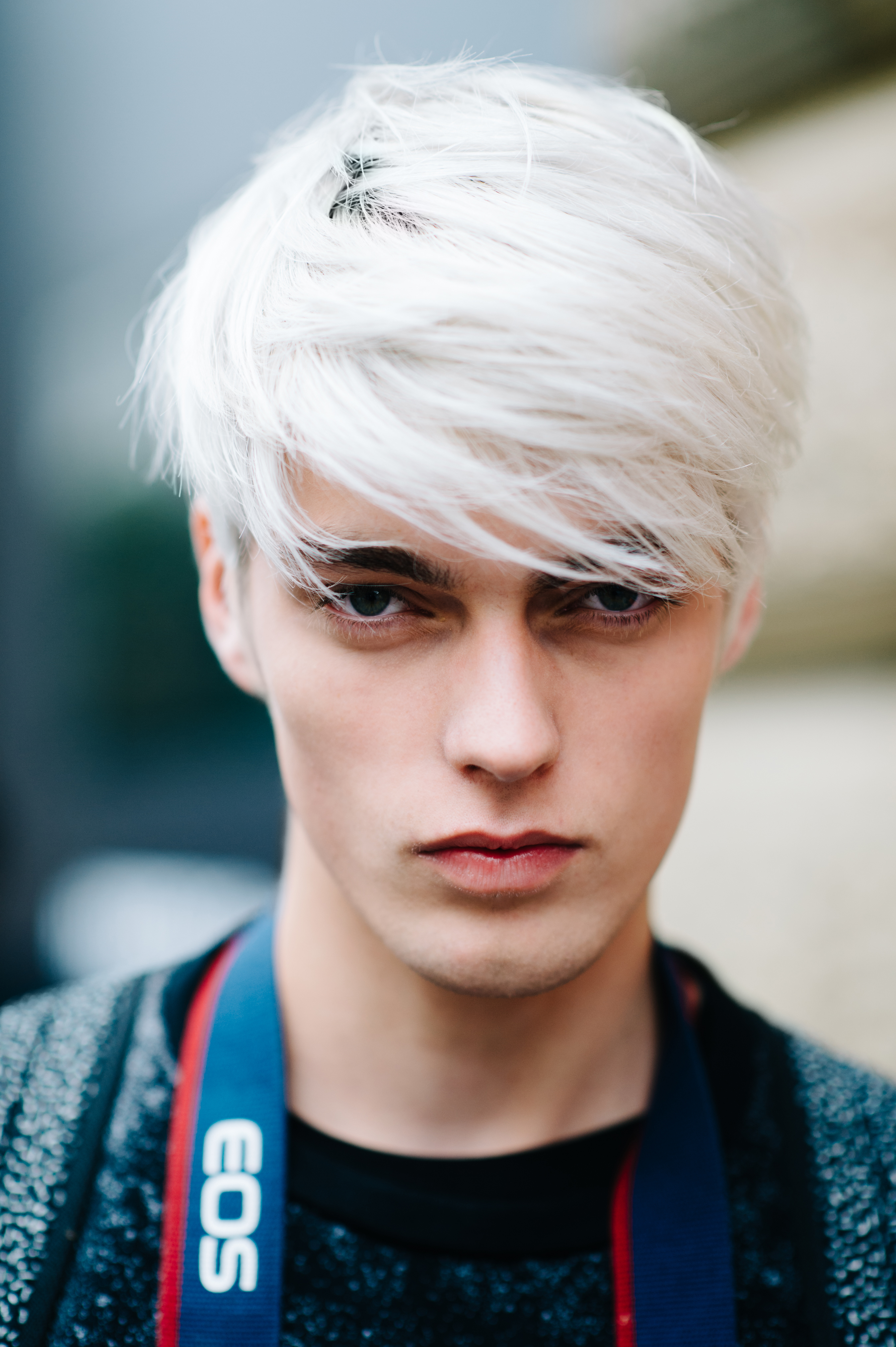 Portrait of male model with white hair