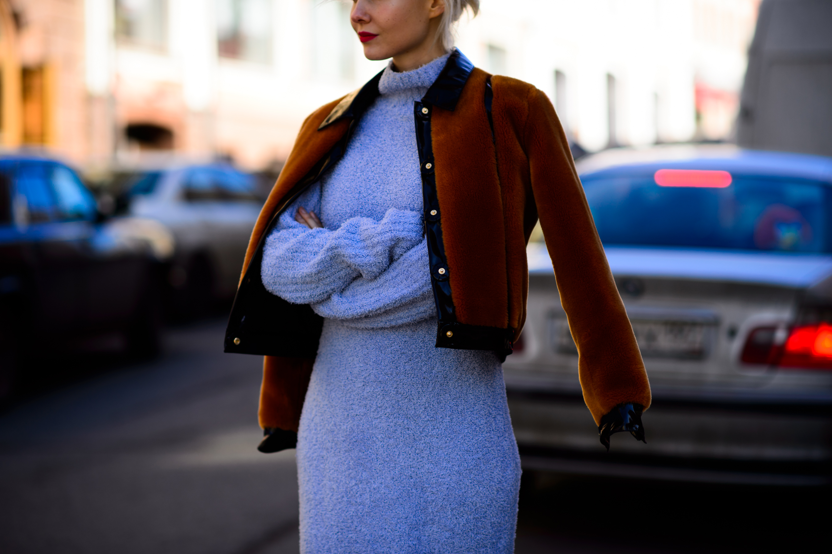 KM20 store owner wearing shearling jacket and warm dress