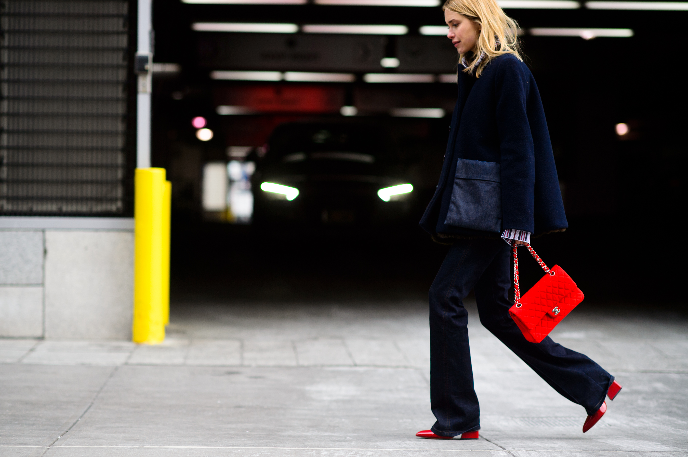 Danish blogger wearing red shoes and red bag
