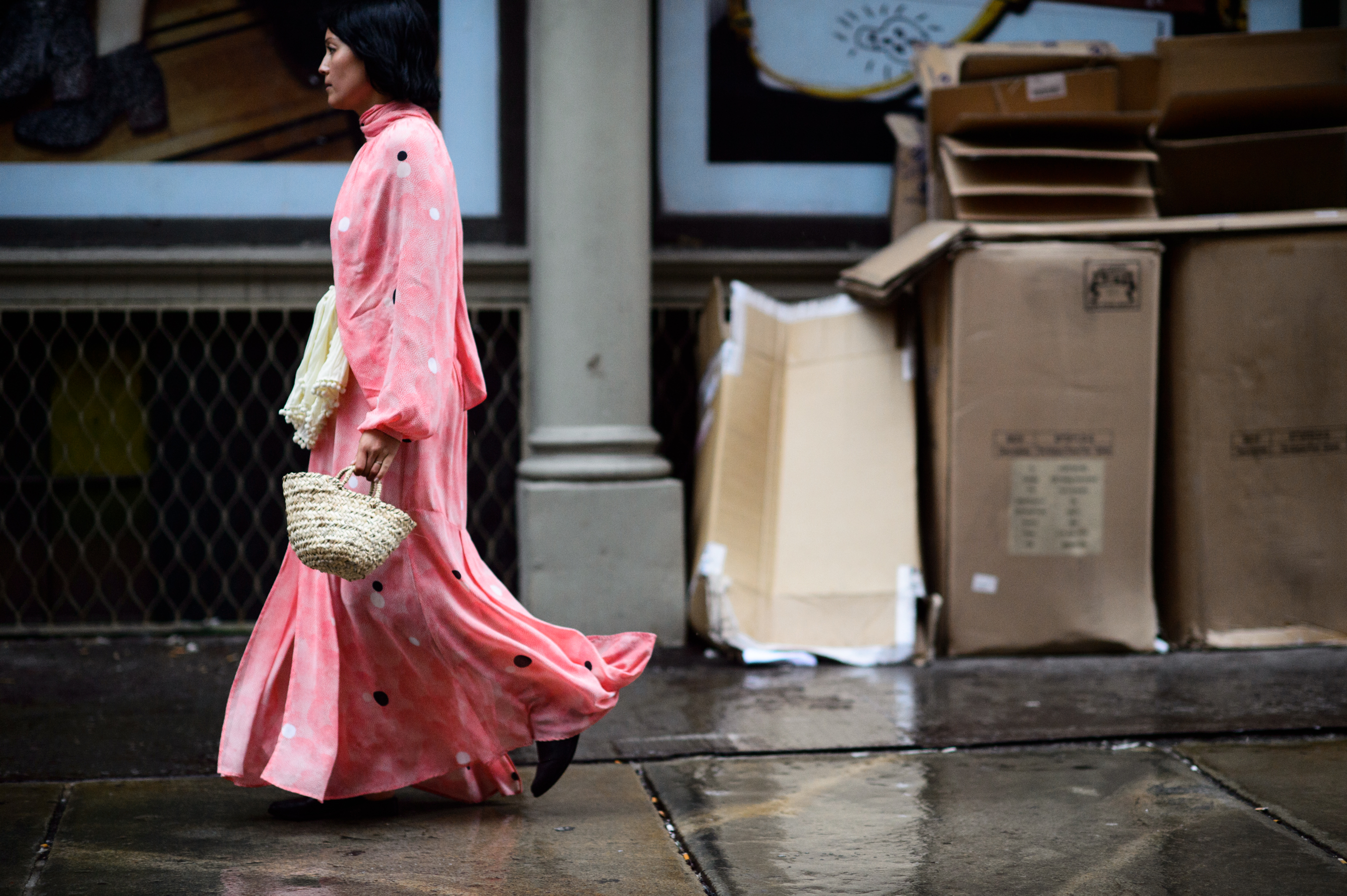 Editor wearing pink dress before the show