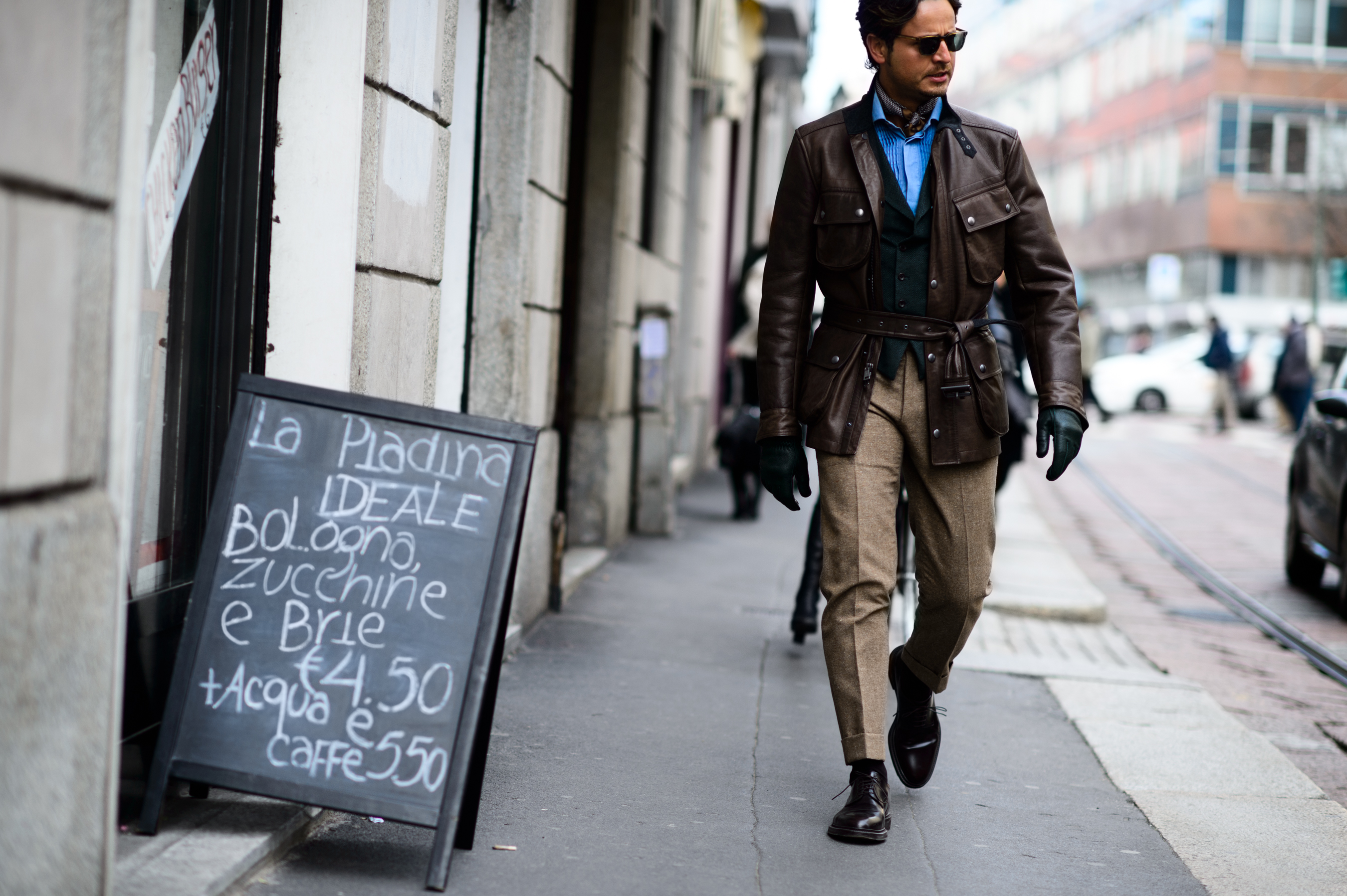 Italian man wearing leather jacket