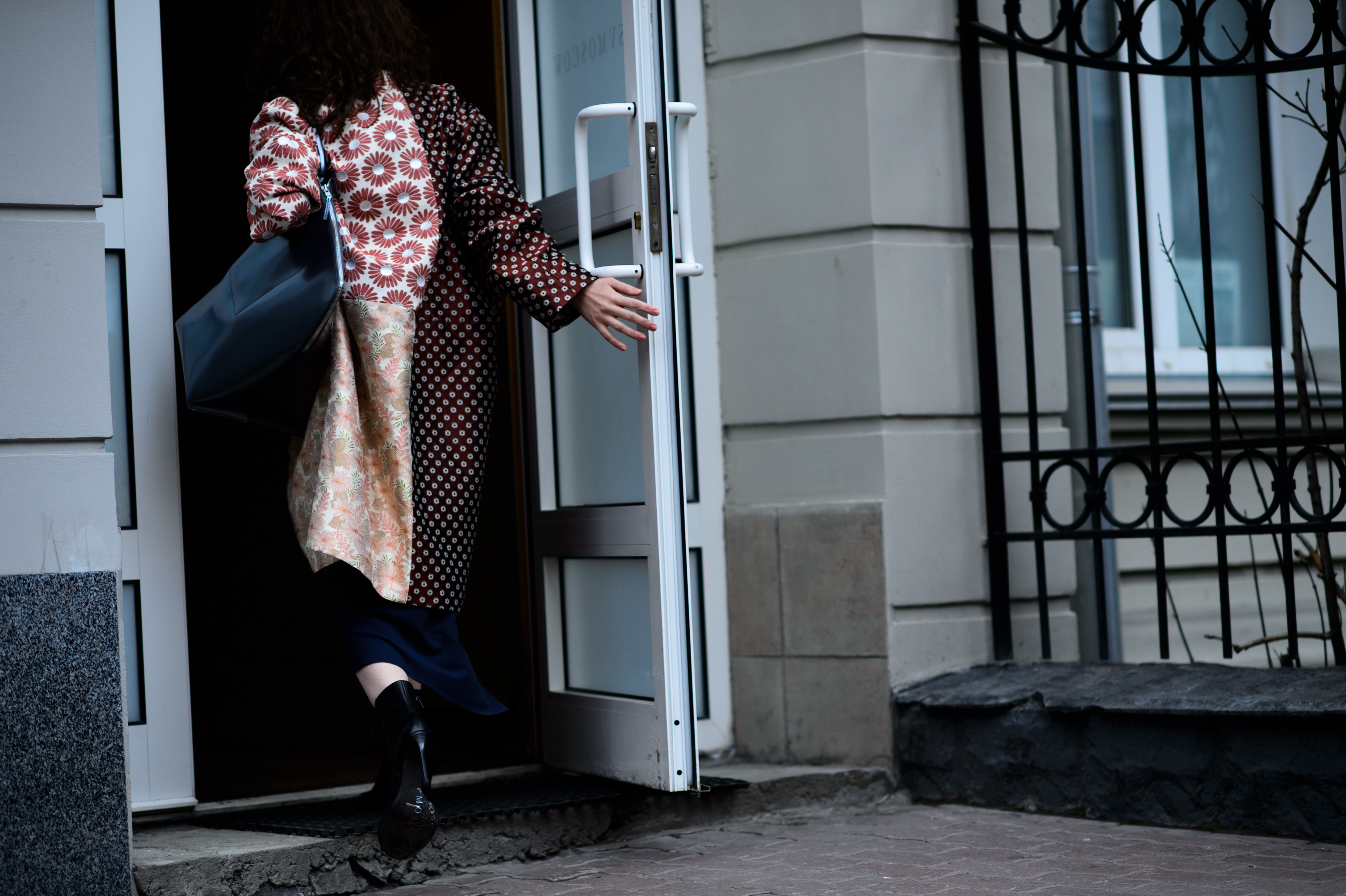 Woman entering concept store in Russia