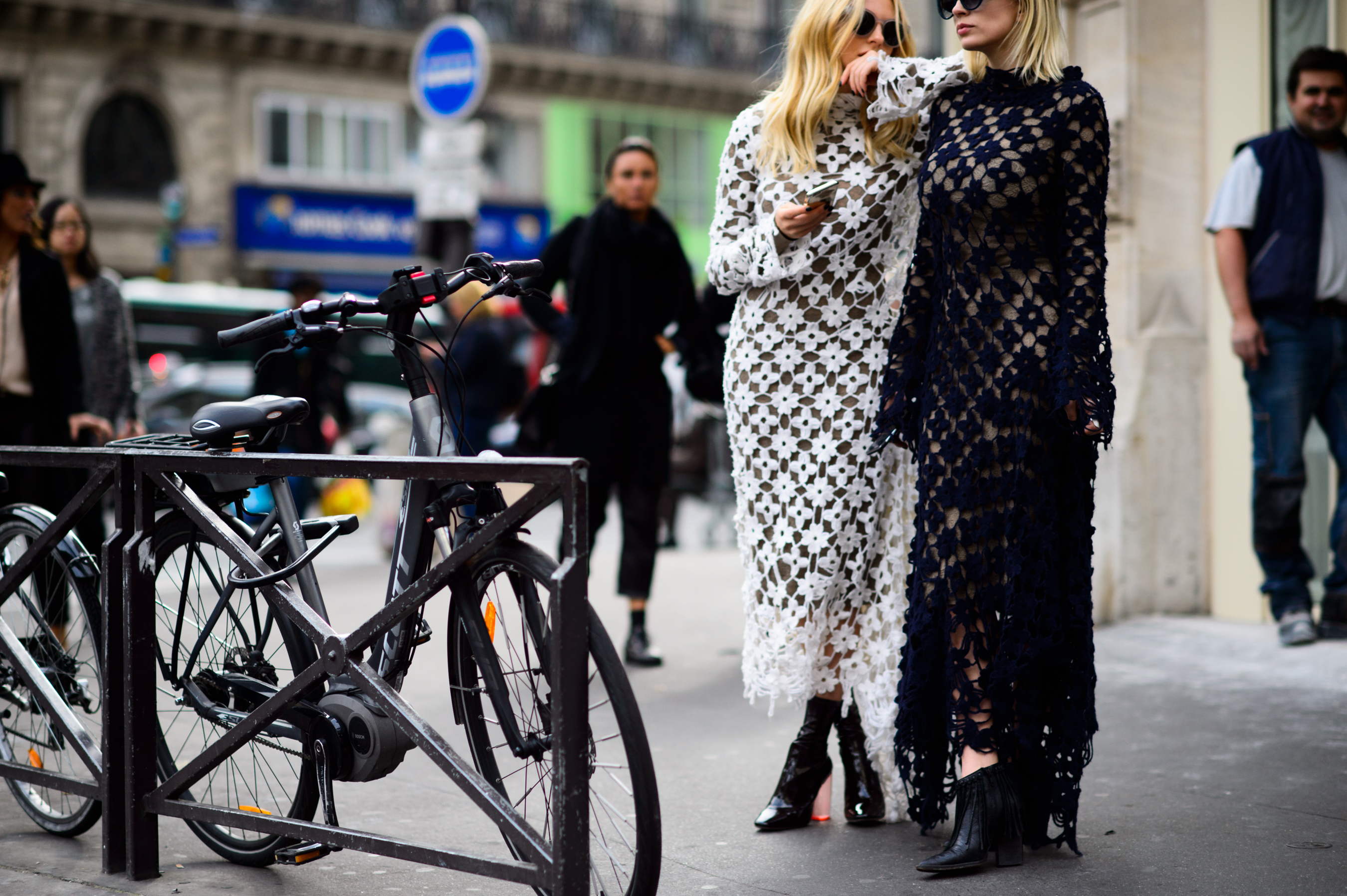 Two girls in lace dresses after the show
