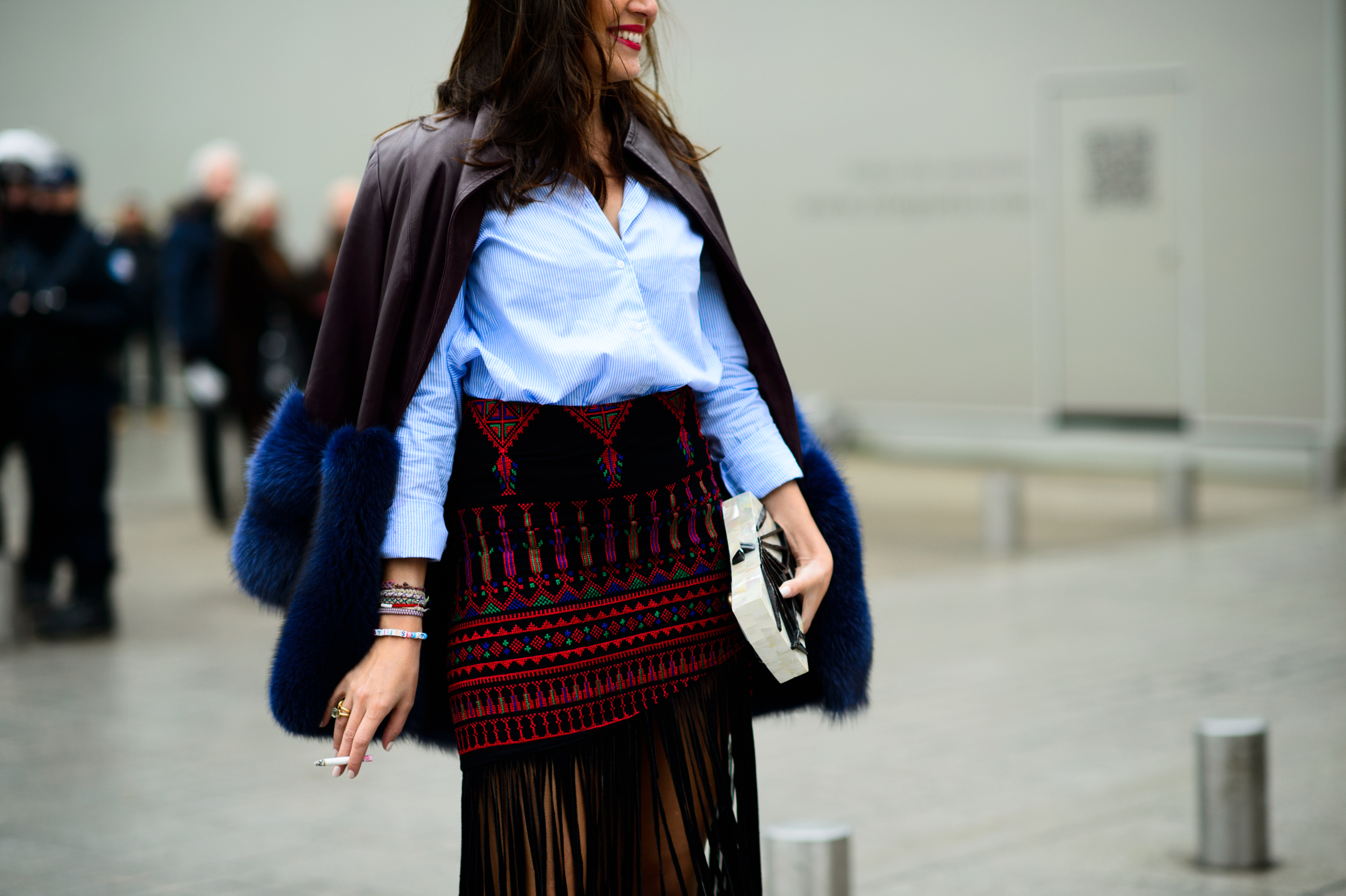 Woman wearing ethnic skirt before the show