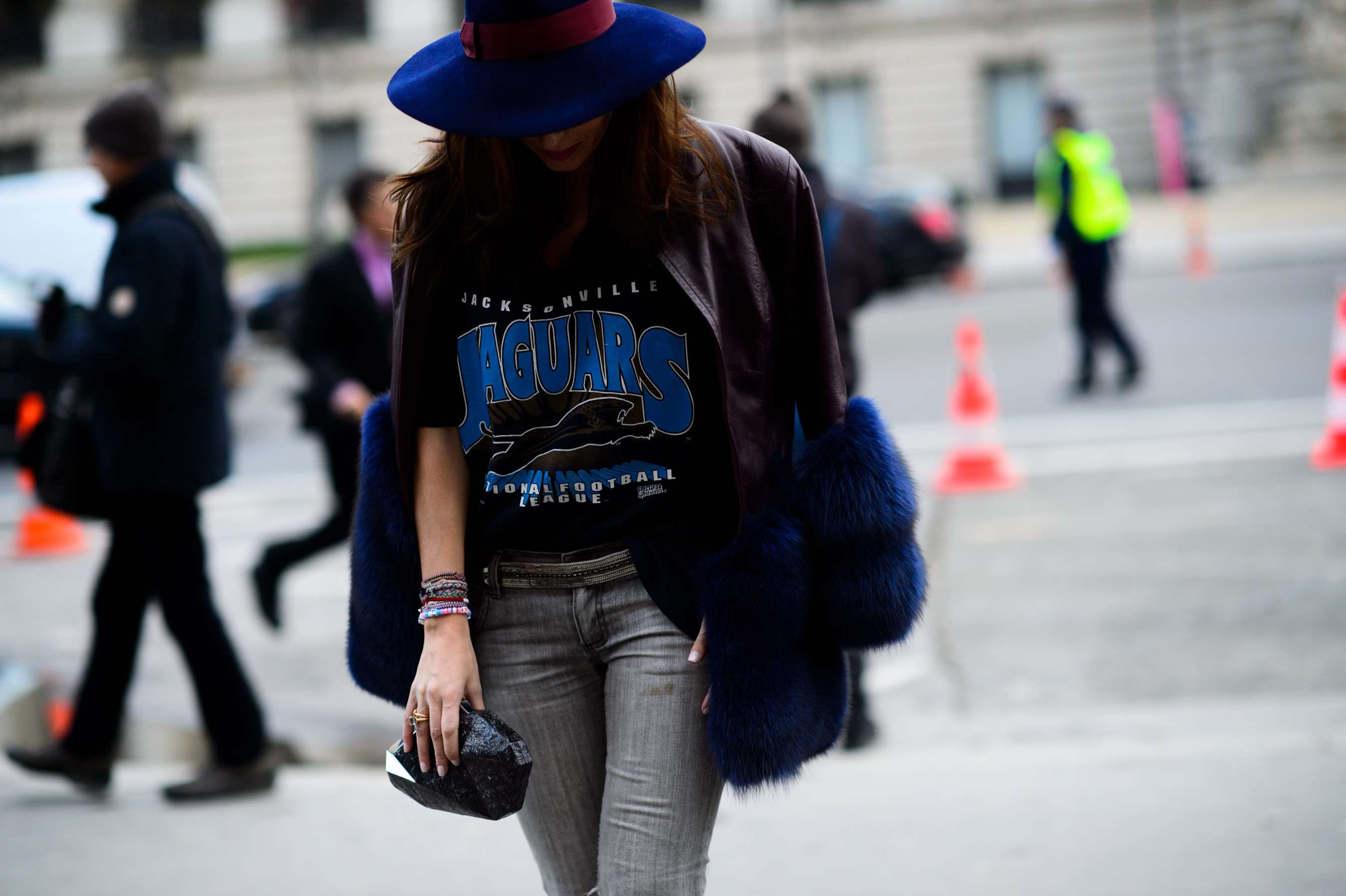 Woman wearing hat and Jaguars t-shirt