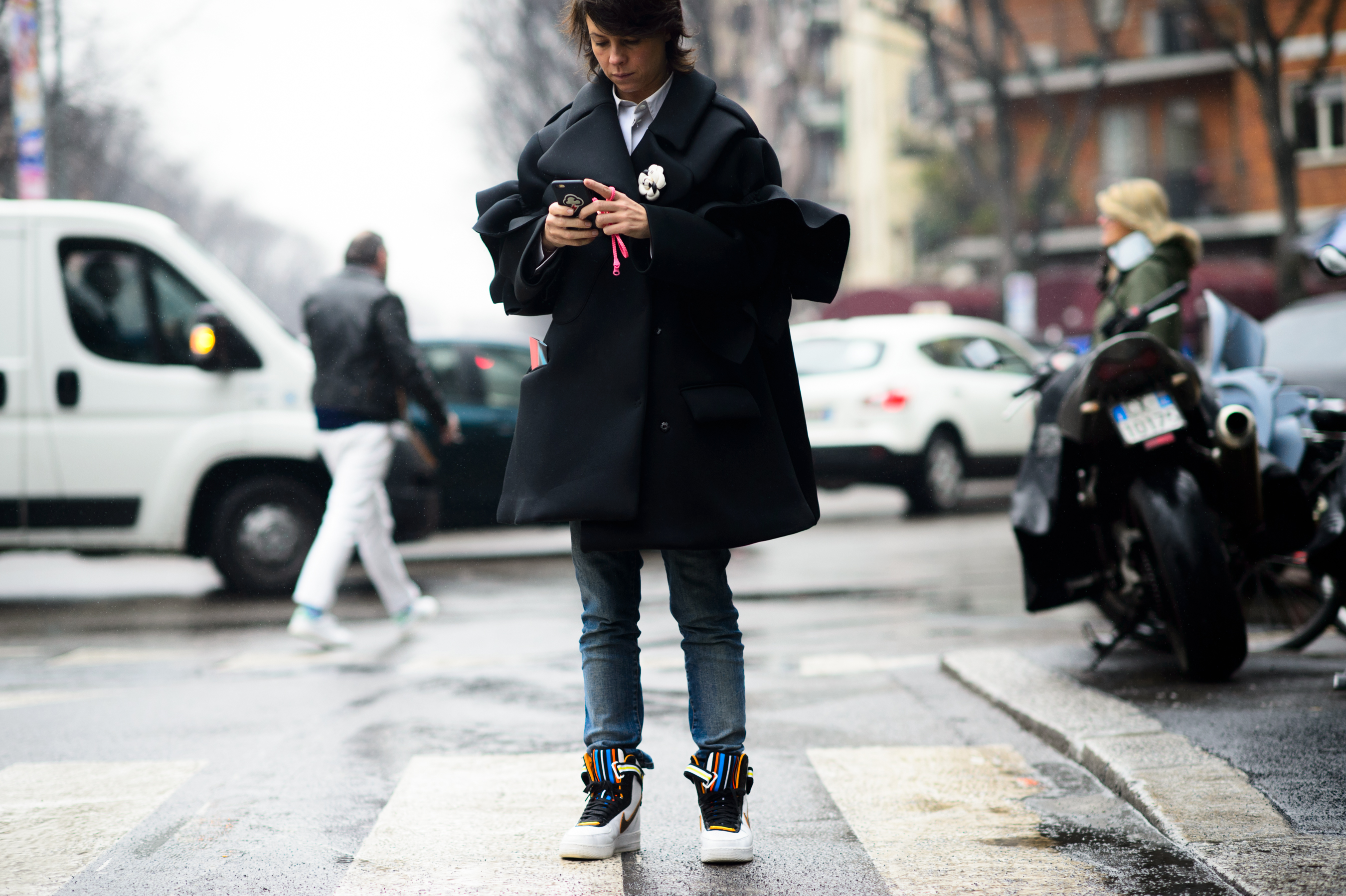 Woman wearing black coat