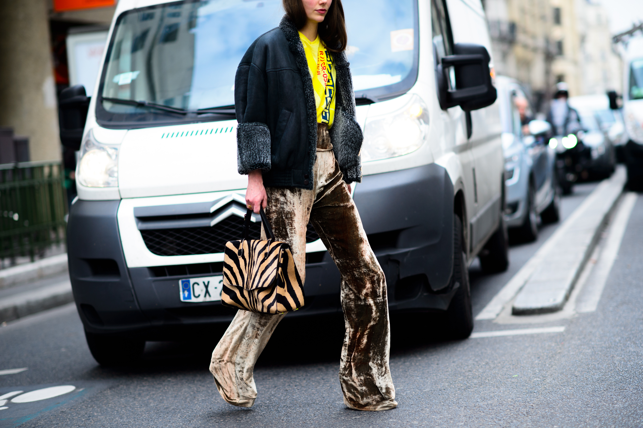Stylist with animal print bag