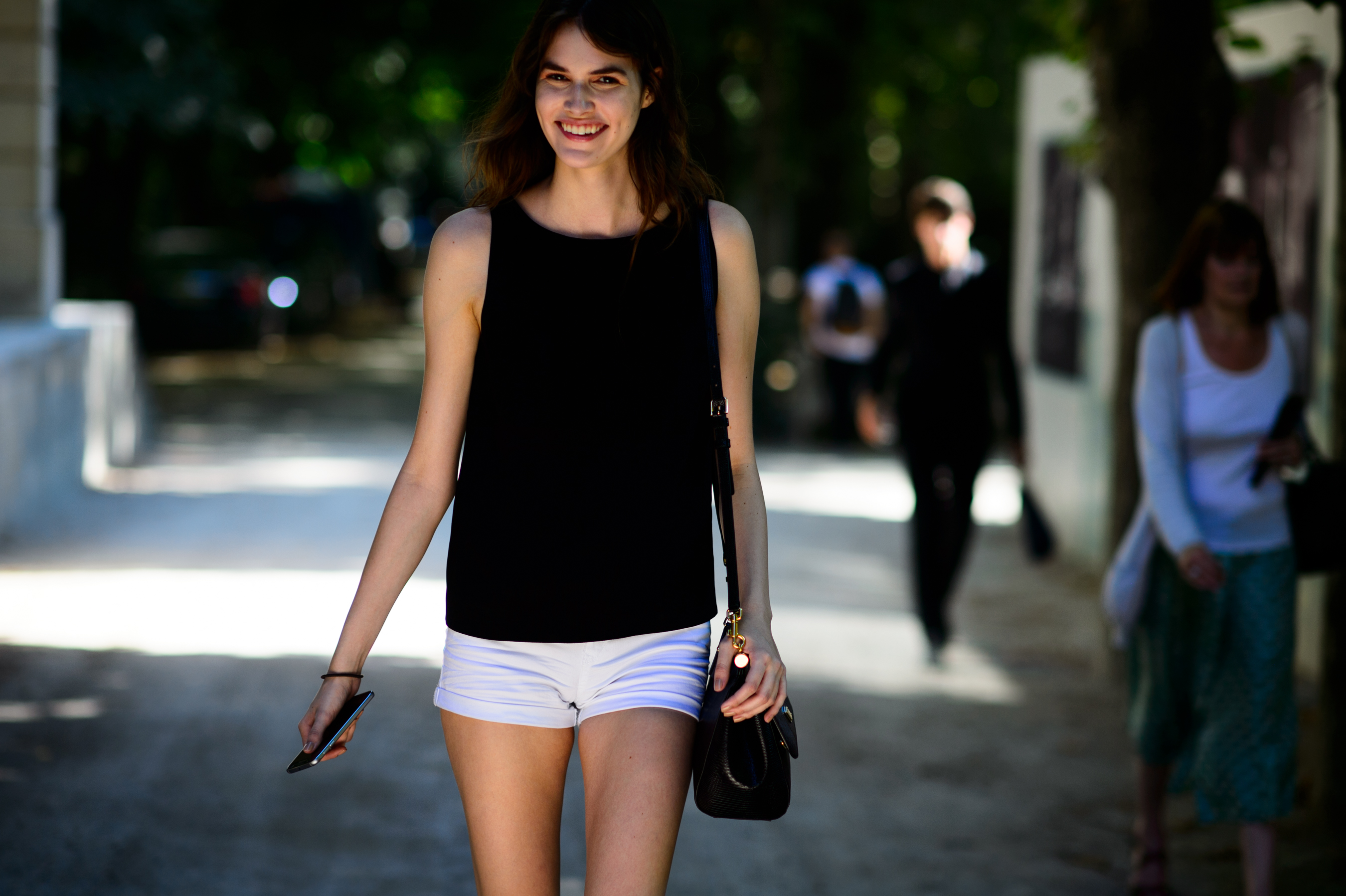 Model smiling after the show