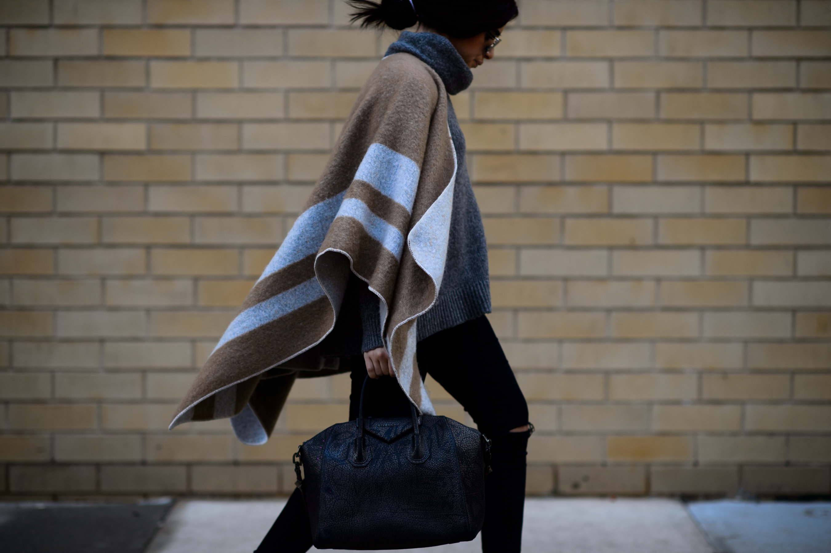 Woman wearing poncho