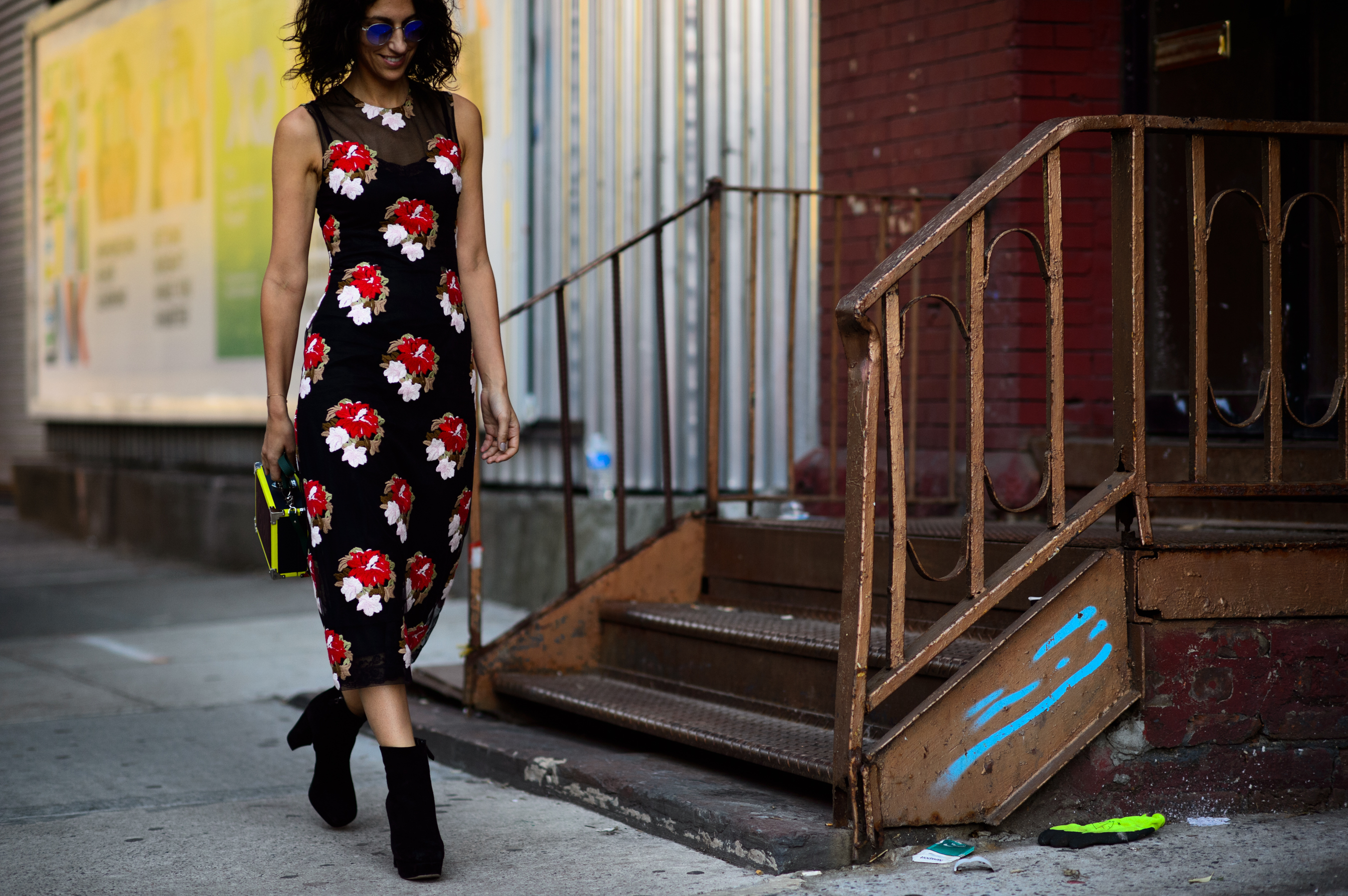 Woman wearing dress with dress with flowers