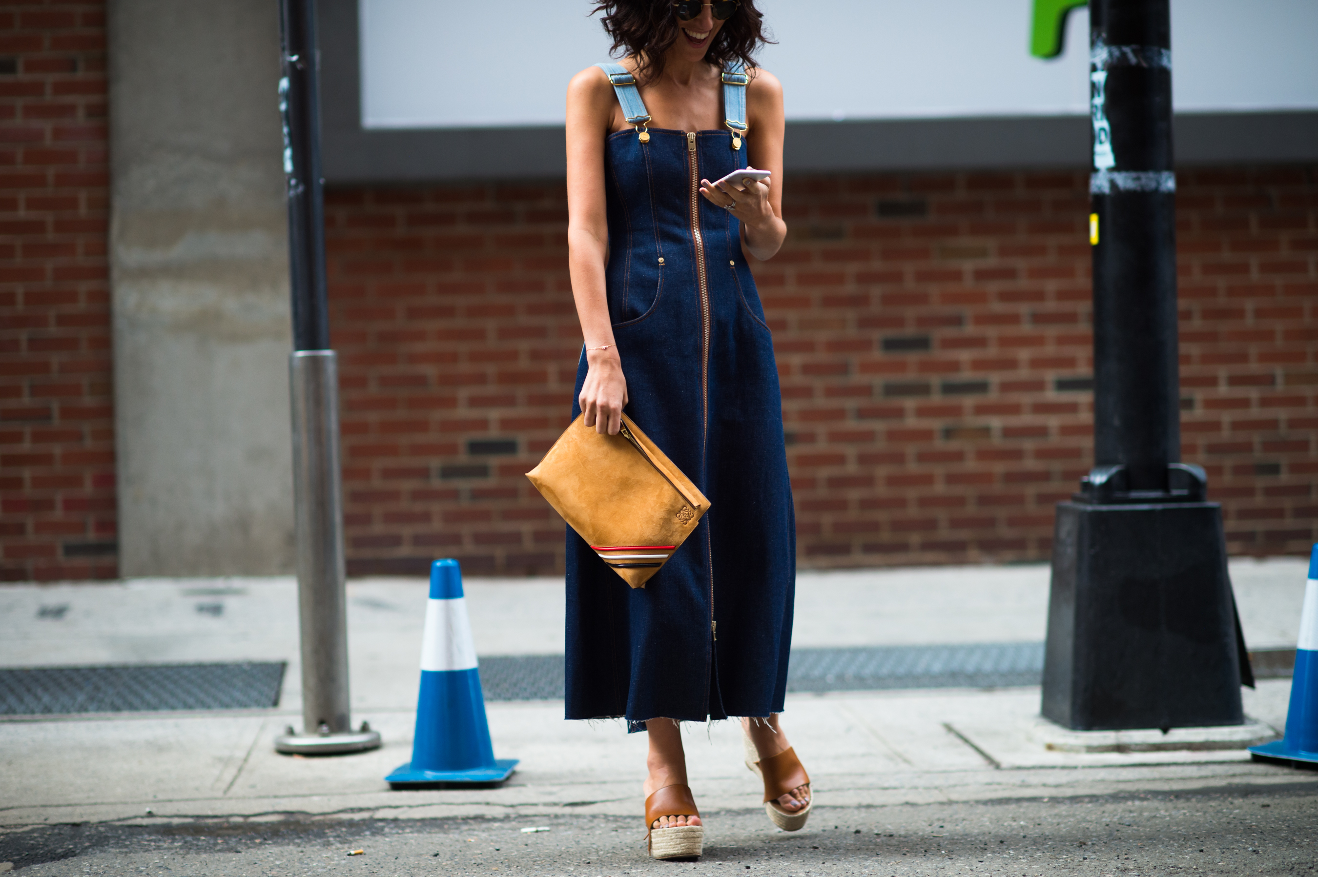 Woman wearing denim dress