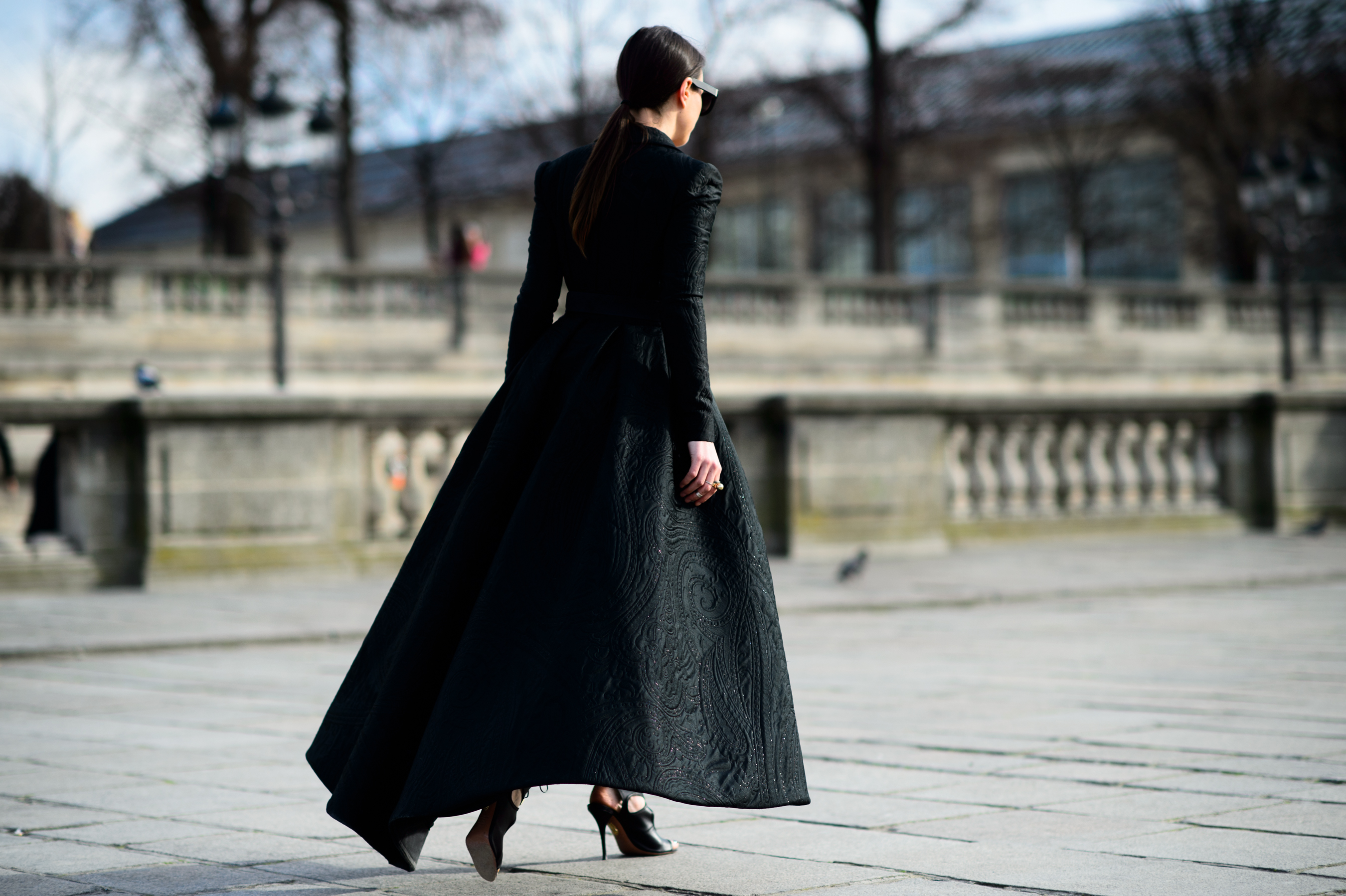 Russian blogger wearing evening gown before the show