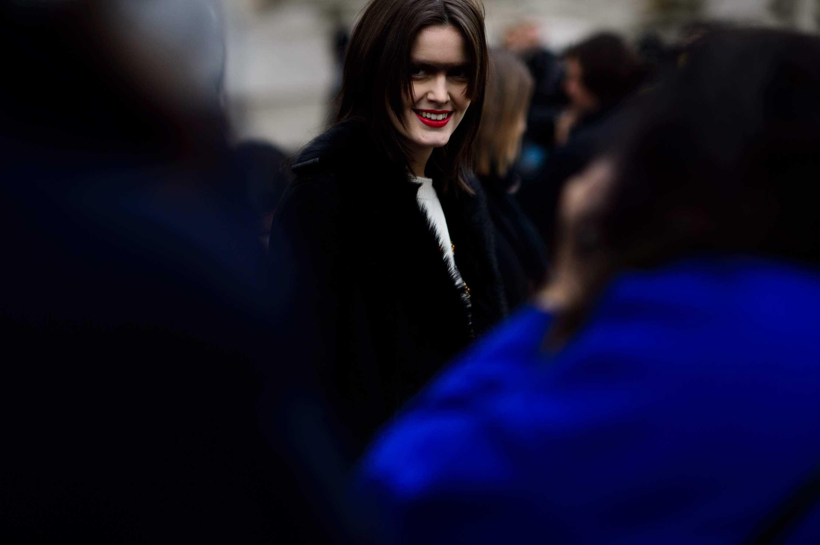 Model wearing dark make up after Chanel couture show