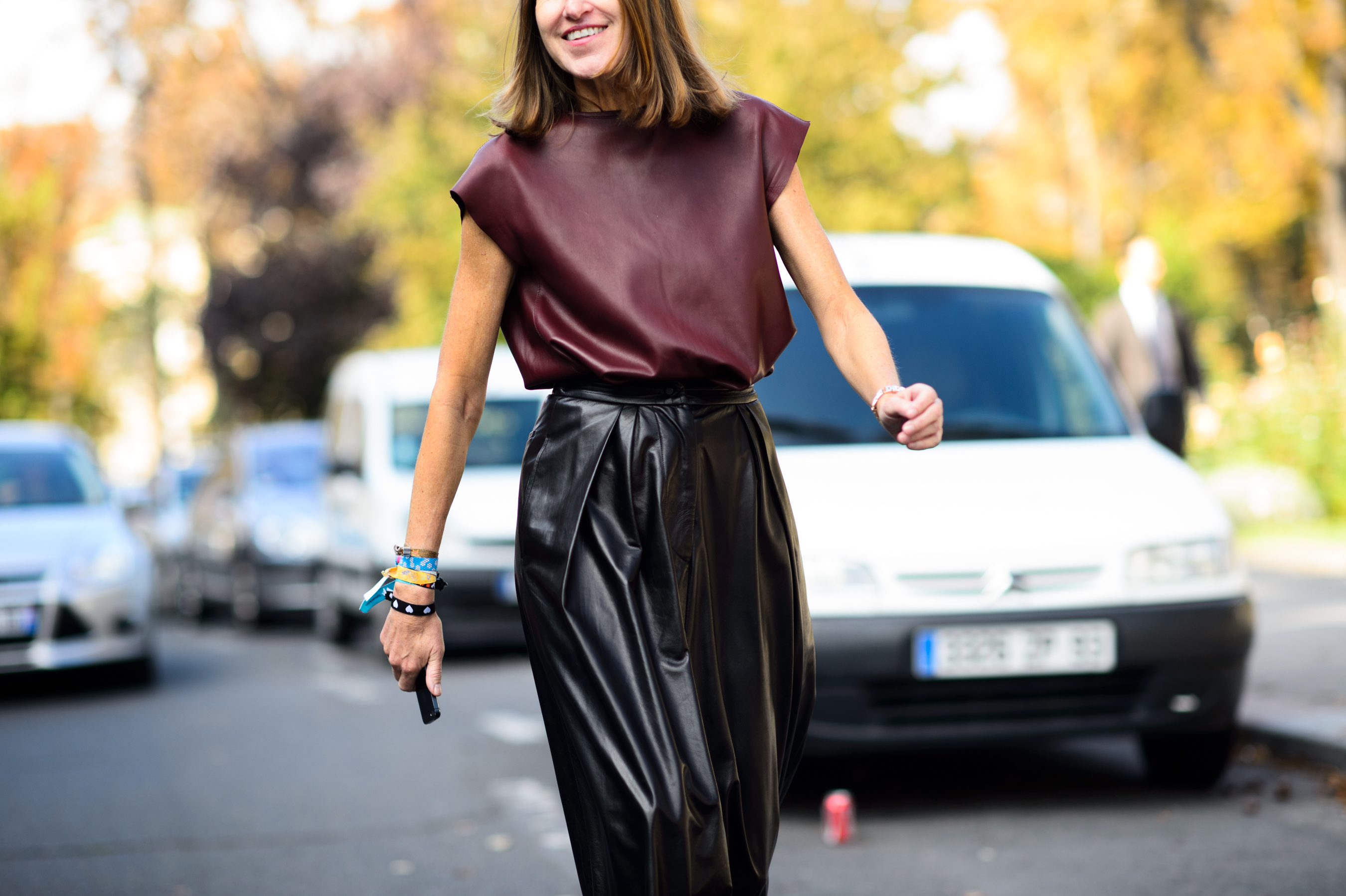 Woman wearing leather after the show